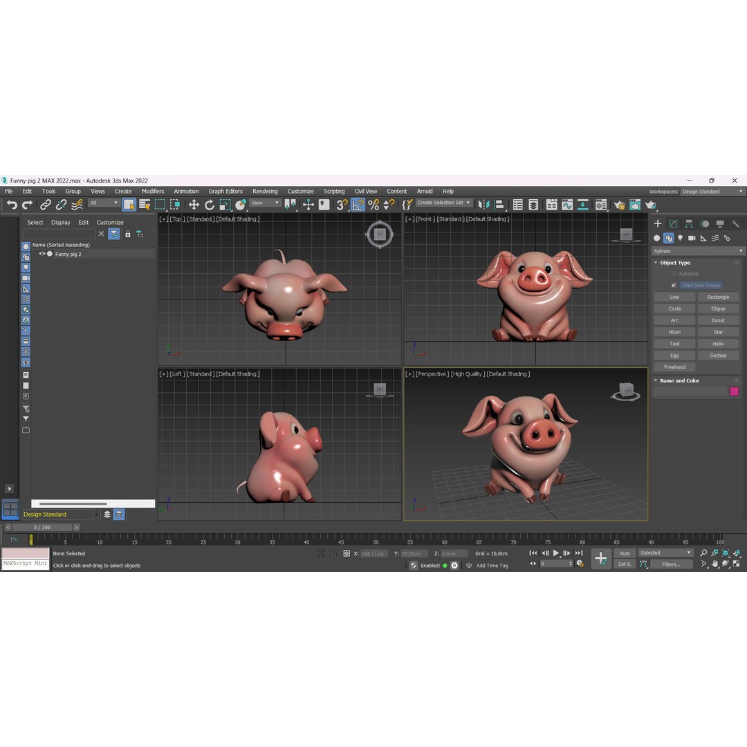 Funny Pig 3D Model – Low Poly Cartoon Character, FBX & OBJ Formats - View 11