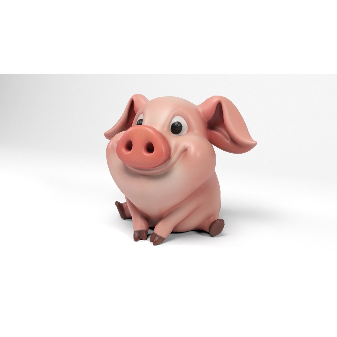 Funny Pig 3D Model – Low Poly Cartoon Character, FBX & OBJ Formats - View 3