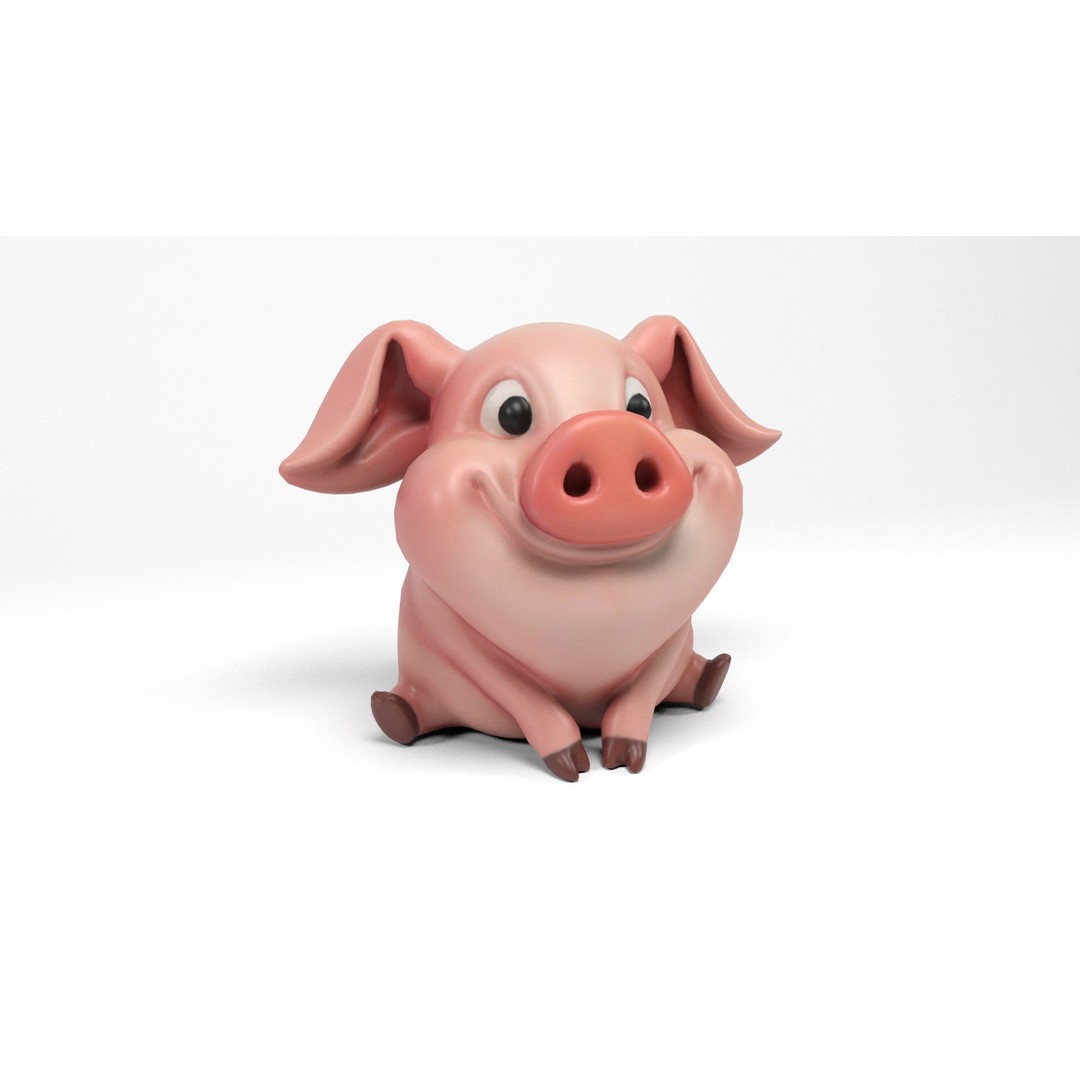 Funny Pig 3D Model – Low Poly Cartoon Character, FBX & OBJ Formats - View 4