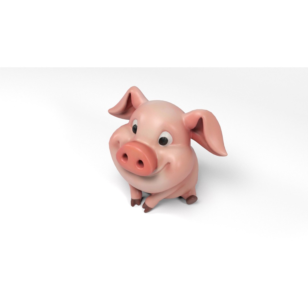 Funny Pig 3D Model – Low Poly Cartoon Character, FBX & OBJ Formats - View 9
