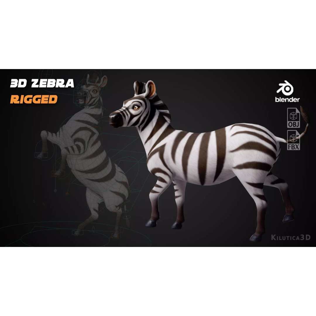 Zebra 3D Model – Stylized Low-Poly Rigged Character for Animation - View 12