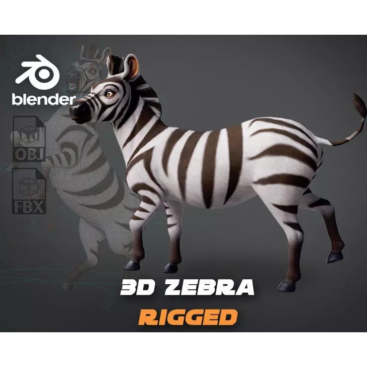 Zebra 3D Model – Stylized Low-Poly Rigged Character for Animation - View 2
