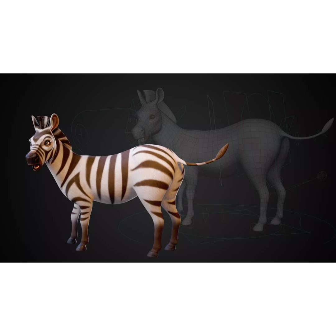 Zebra 3D Model – Stylized Low-Poly Rigged Character for Animation - View 3