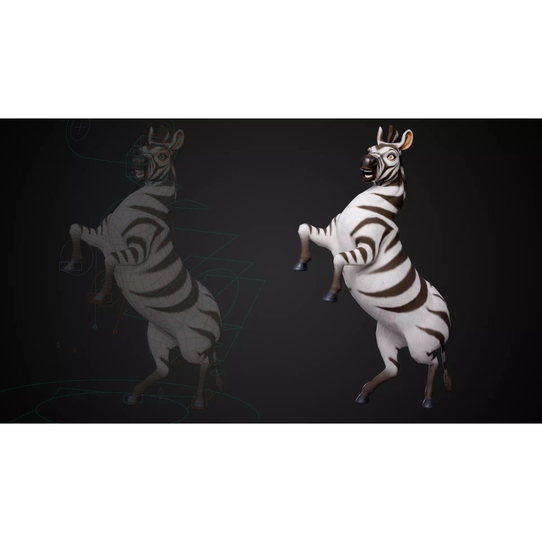 Zebra 3D Model – Stylized Low-Poly Rigged Character for Animation - View 4