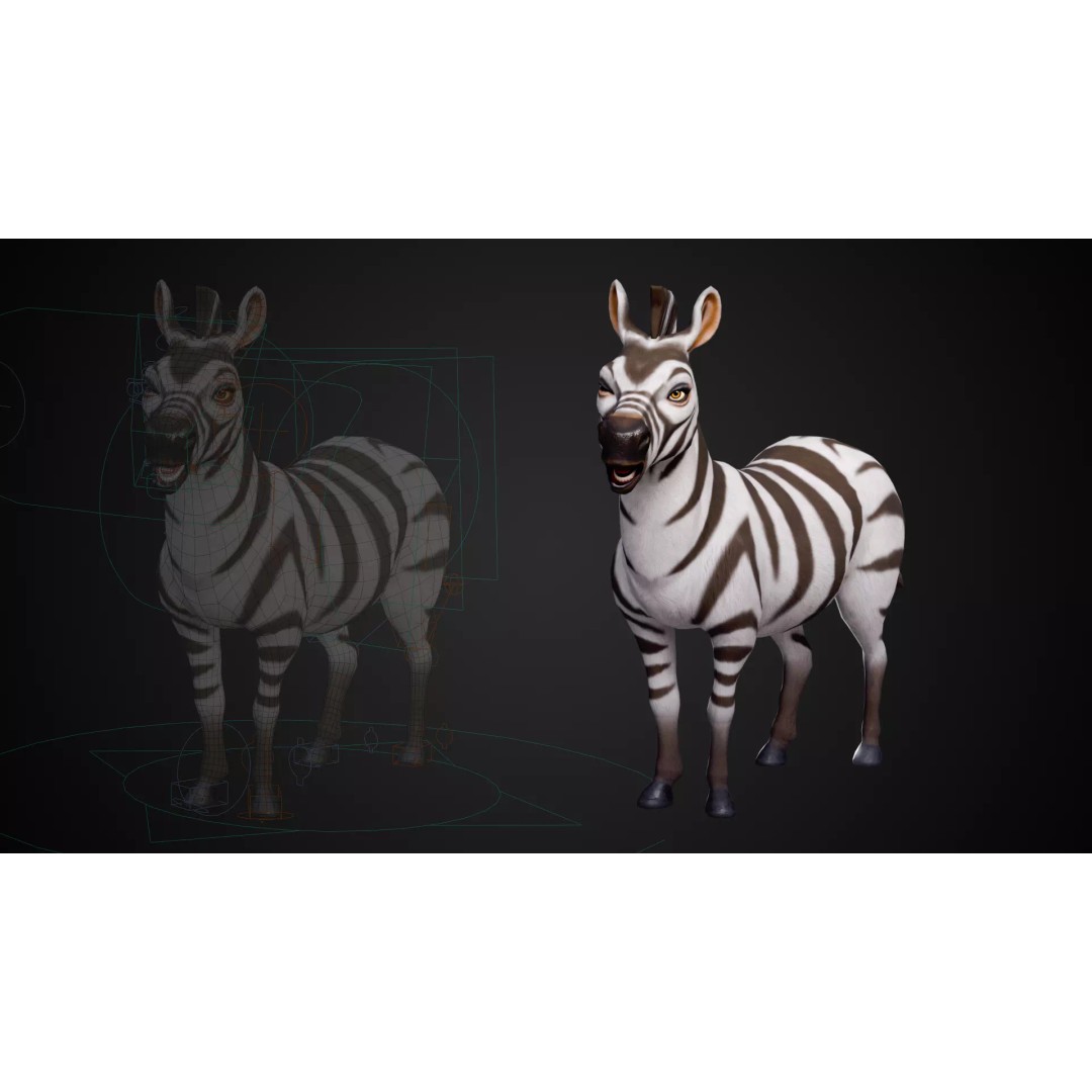 Zebra 3D Model – Stylized Low-Poly Rigged Character for Animation - View 7