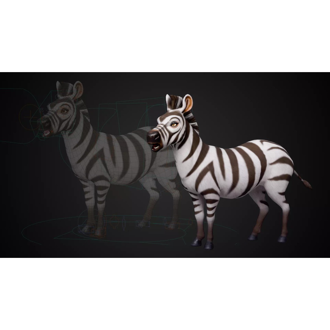 Zebra 3D Model – Stylized Low-Poly Rigged Character for Animation - View 8
