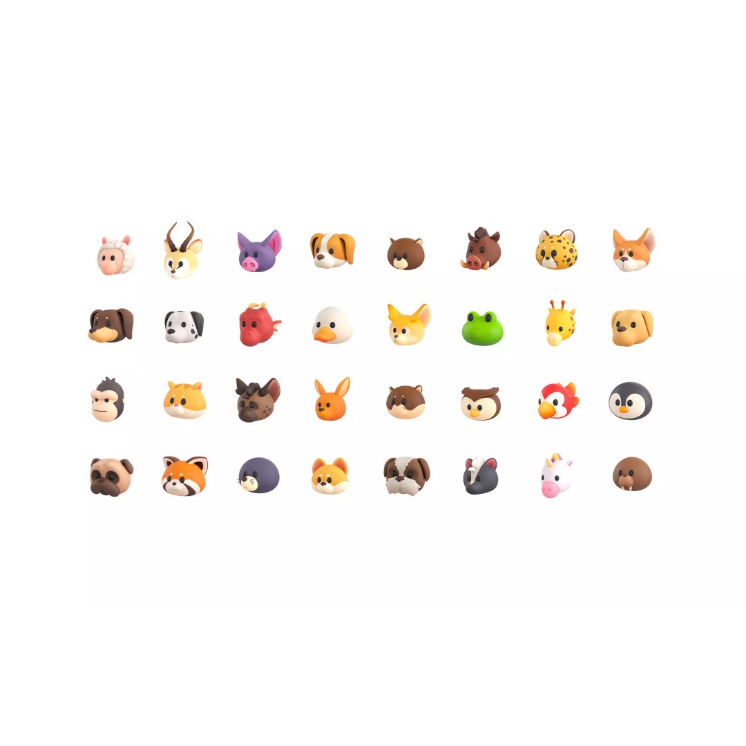 Animal Head 3D Model – Cartoon Character Pack, FBX & Max - View 2