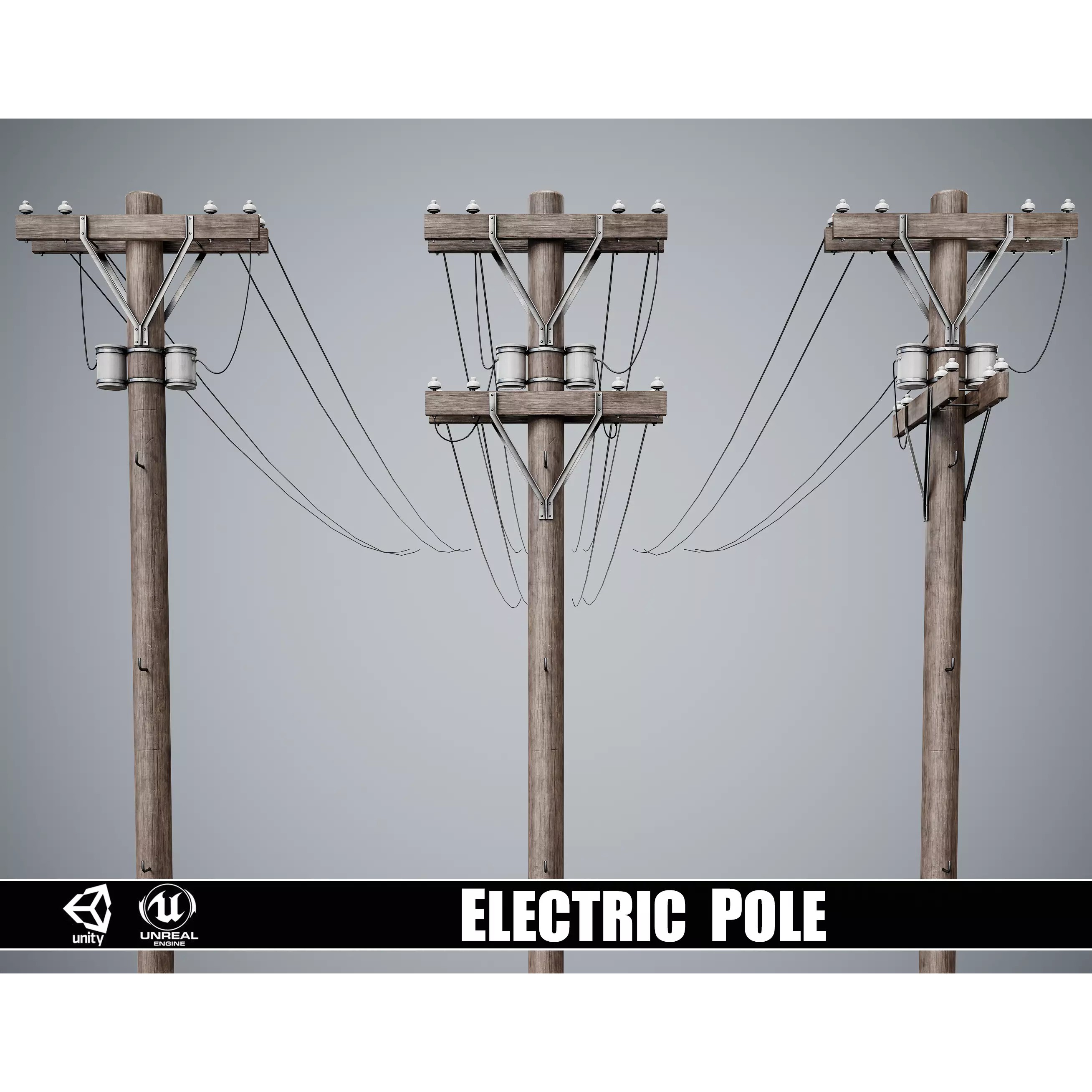 Electric Pole Set - Low-Poly Game-Ready 3D Model - View 2