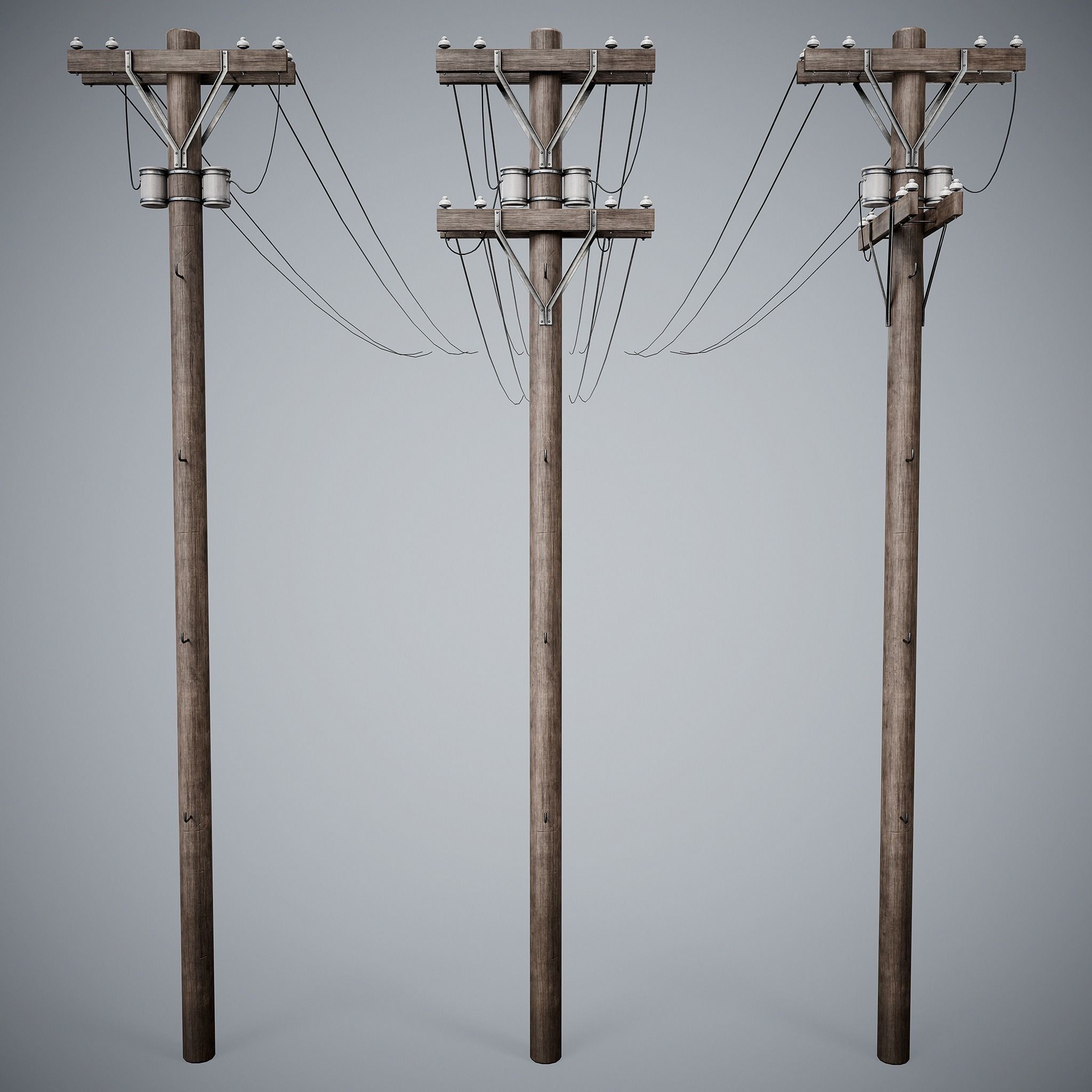 Electric Pole Set - Low-Poly Game-Ready 3D Model - View 3