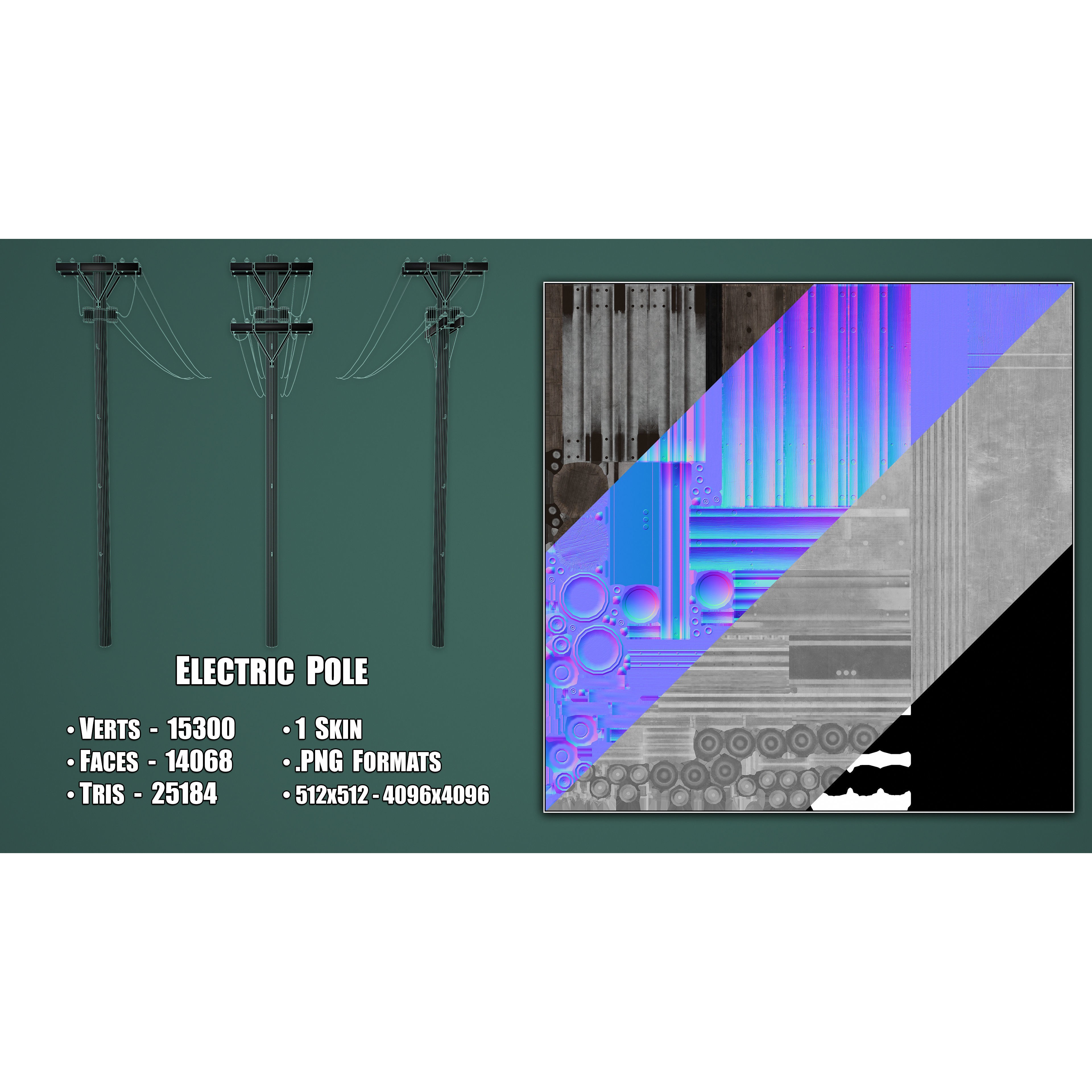 Electric Pole Set - Low-Poly Game-Ready 3D Model - View 4