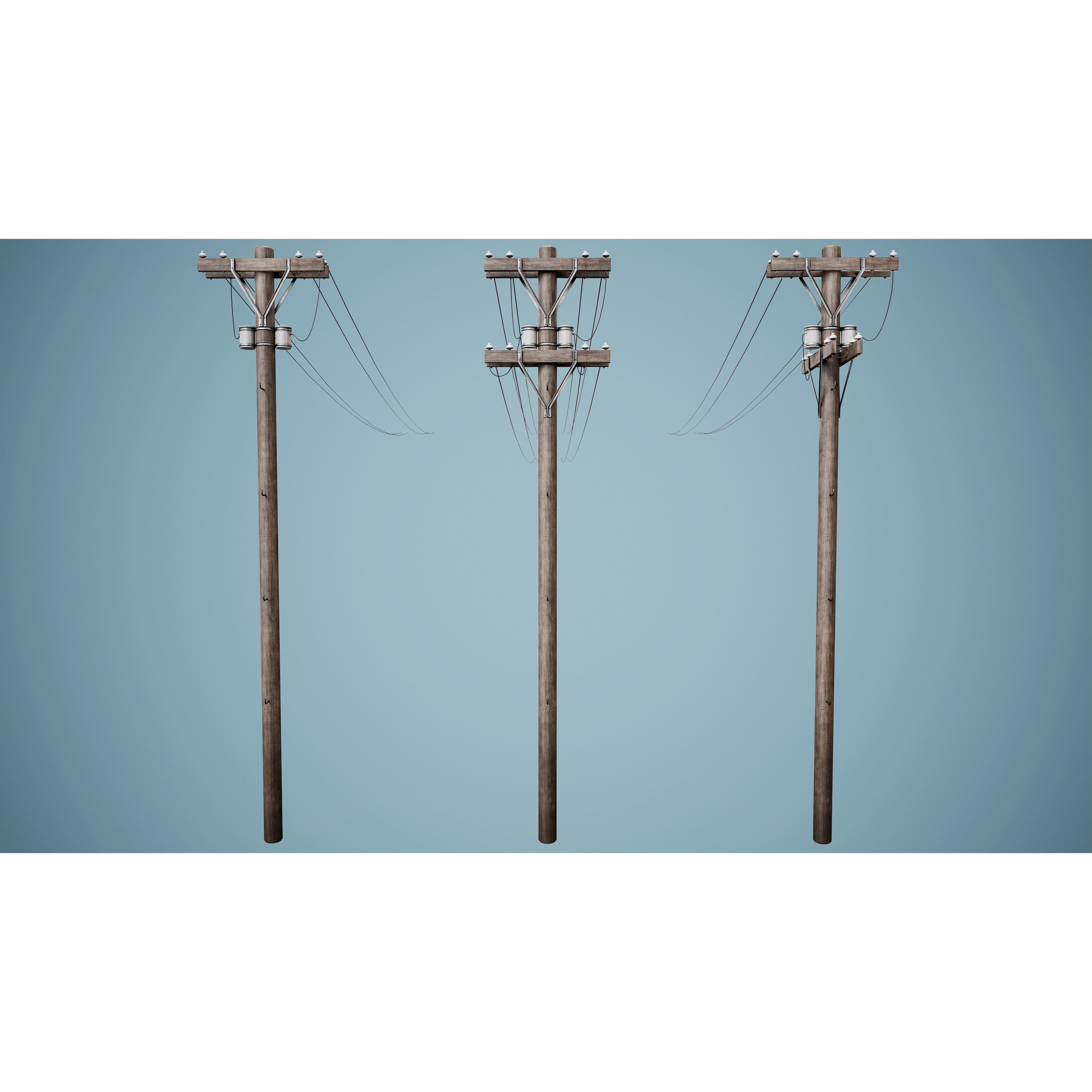 Electric Pole Set - Low-Poly Game-Ready 3D Model - View 5