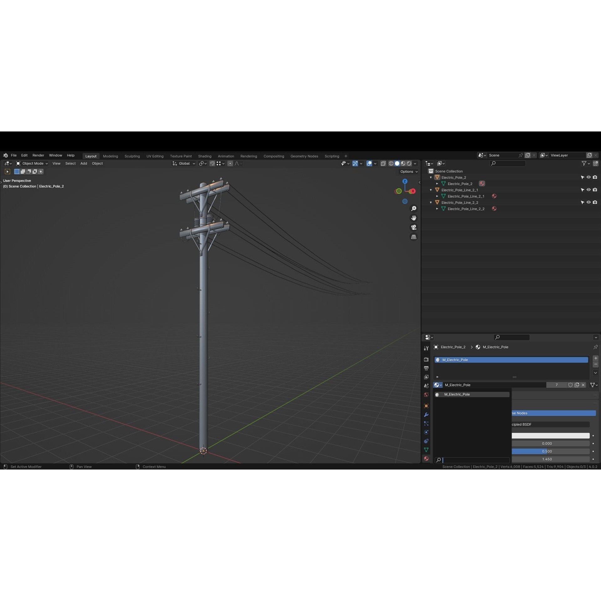 Electric Pole Set - Low-Poly Game-Ready 3D Model - View 8