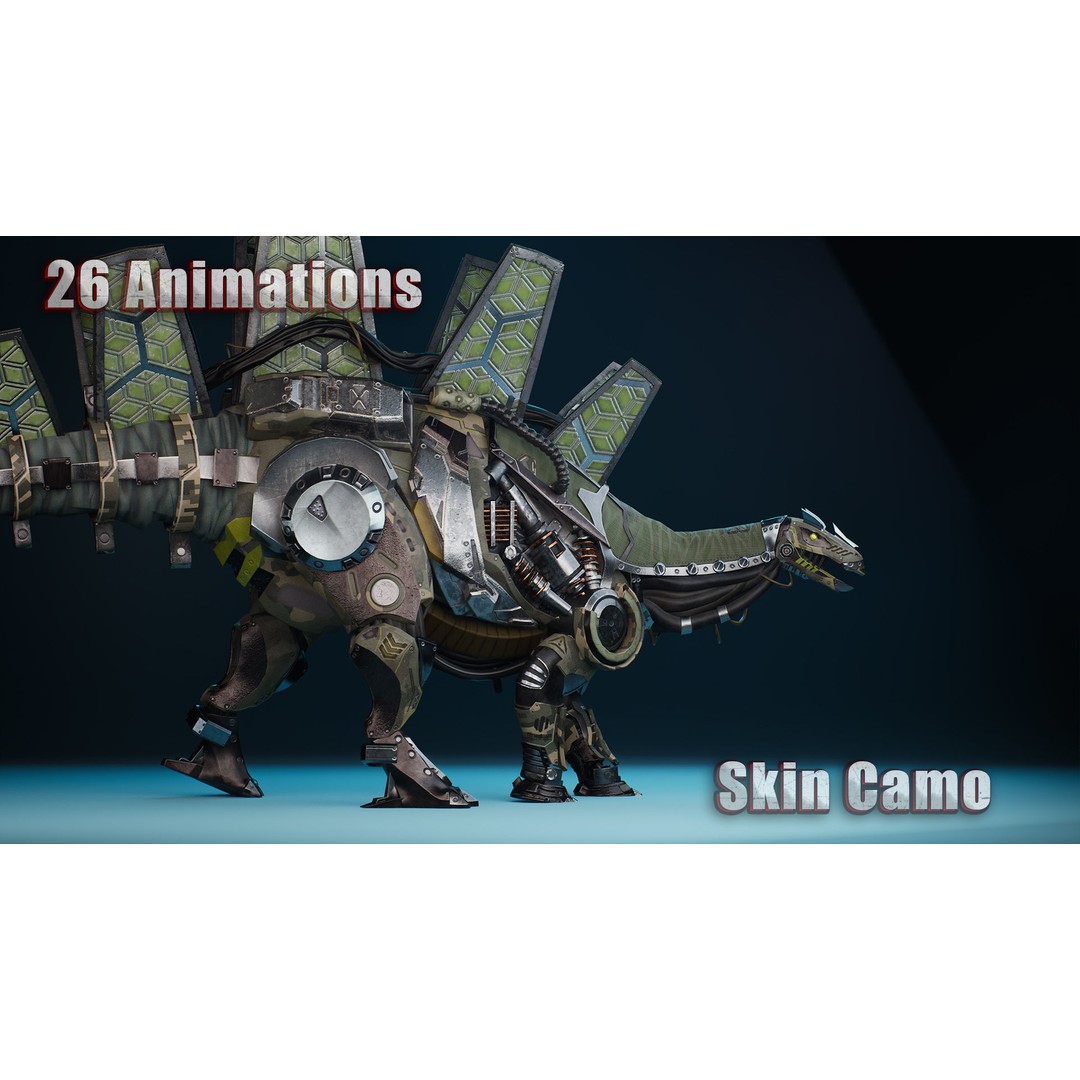 Sci-Fi Dinosaur 3D Model – Low Poly Character with Animations, FBX - View 13