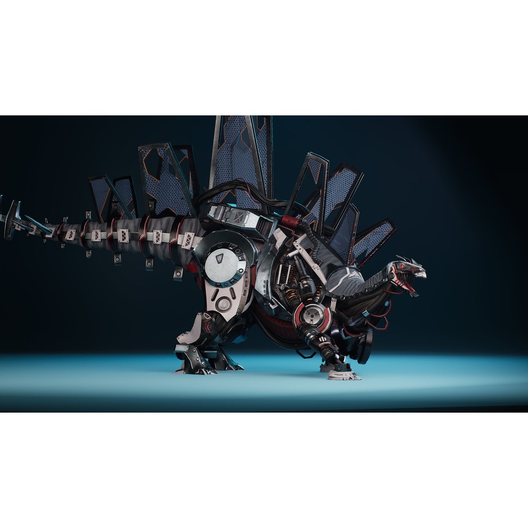 Sci-Fi Dinosaur 3D Model – Low Poly Character with Animations, FBX - View 9