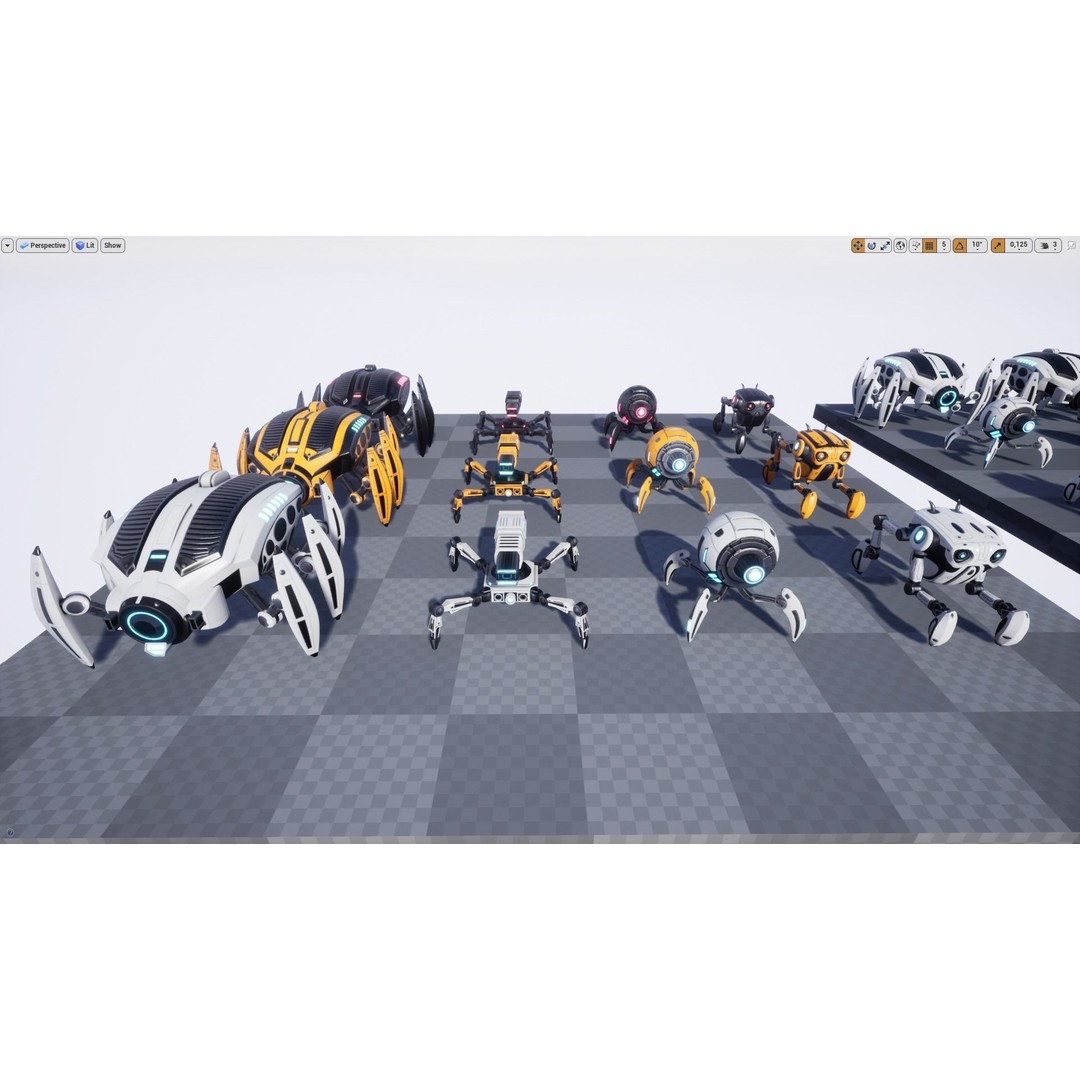 Spider Robot 3D Model – Low Poly Rigged Animated Asset, FBX
