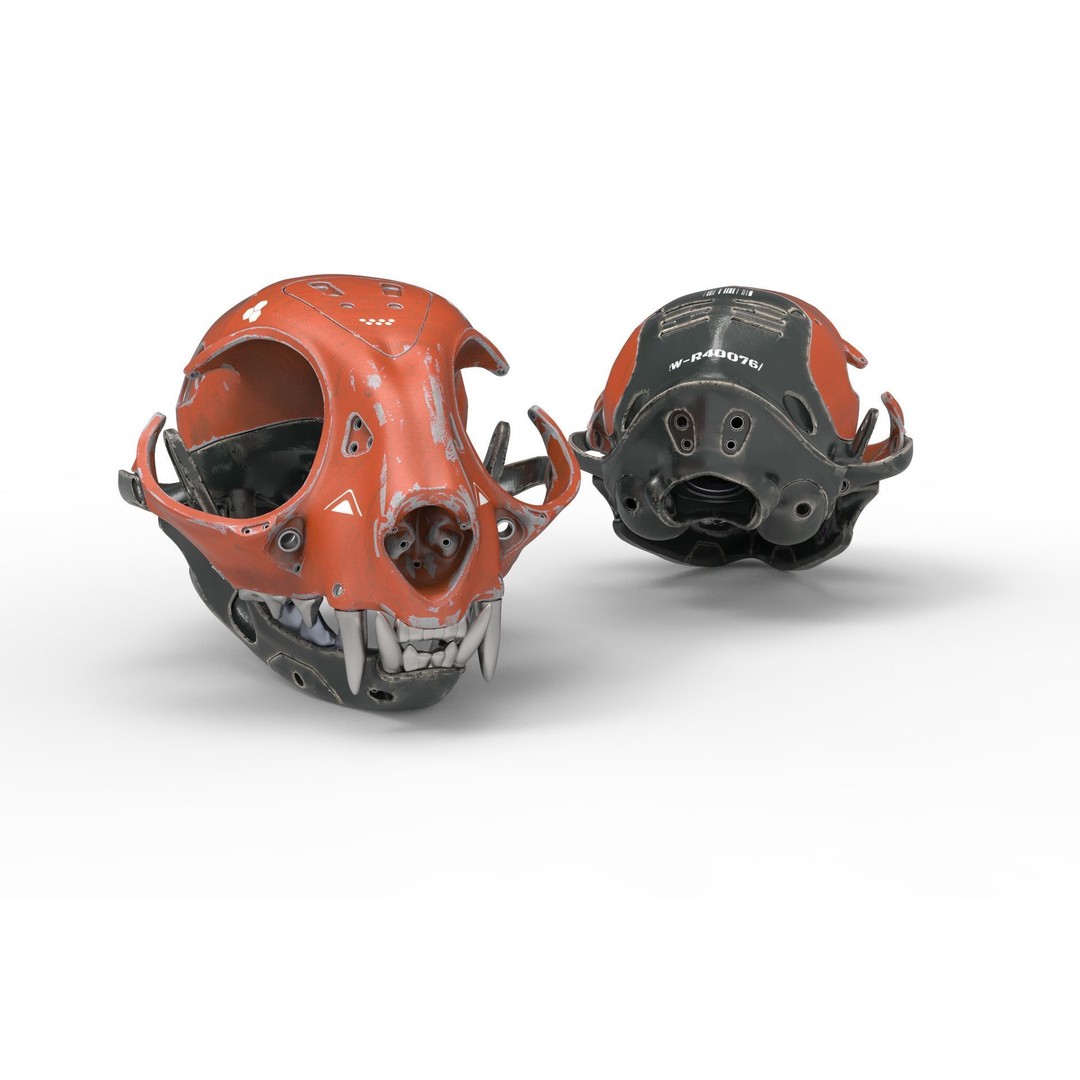 Cyborg Cat Skull 3D Model – High Poly Sci-Fi Character, FBX, OBJ - View 11