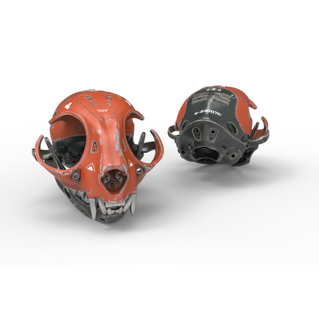 Cyborg Cat Skull 3D Model – High Poly Sci-Fi Character, FBX, OBJ - View 14