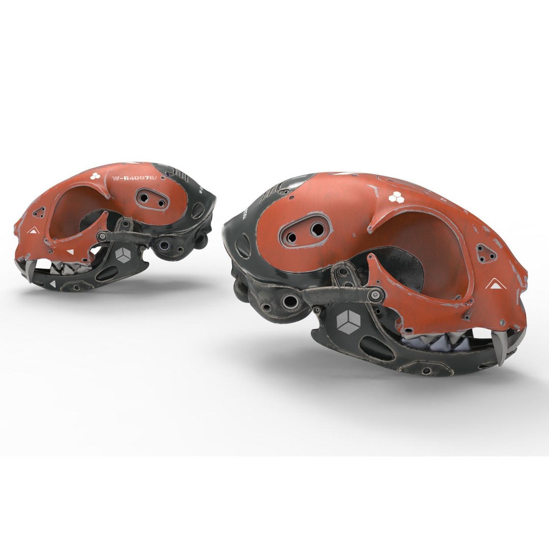 Cyborg Cat Skull 3D Model – High Poly Sci-Fi Character, FBX, OBJ - View 16
