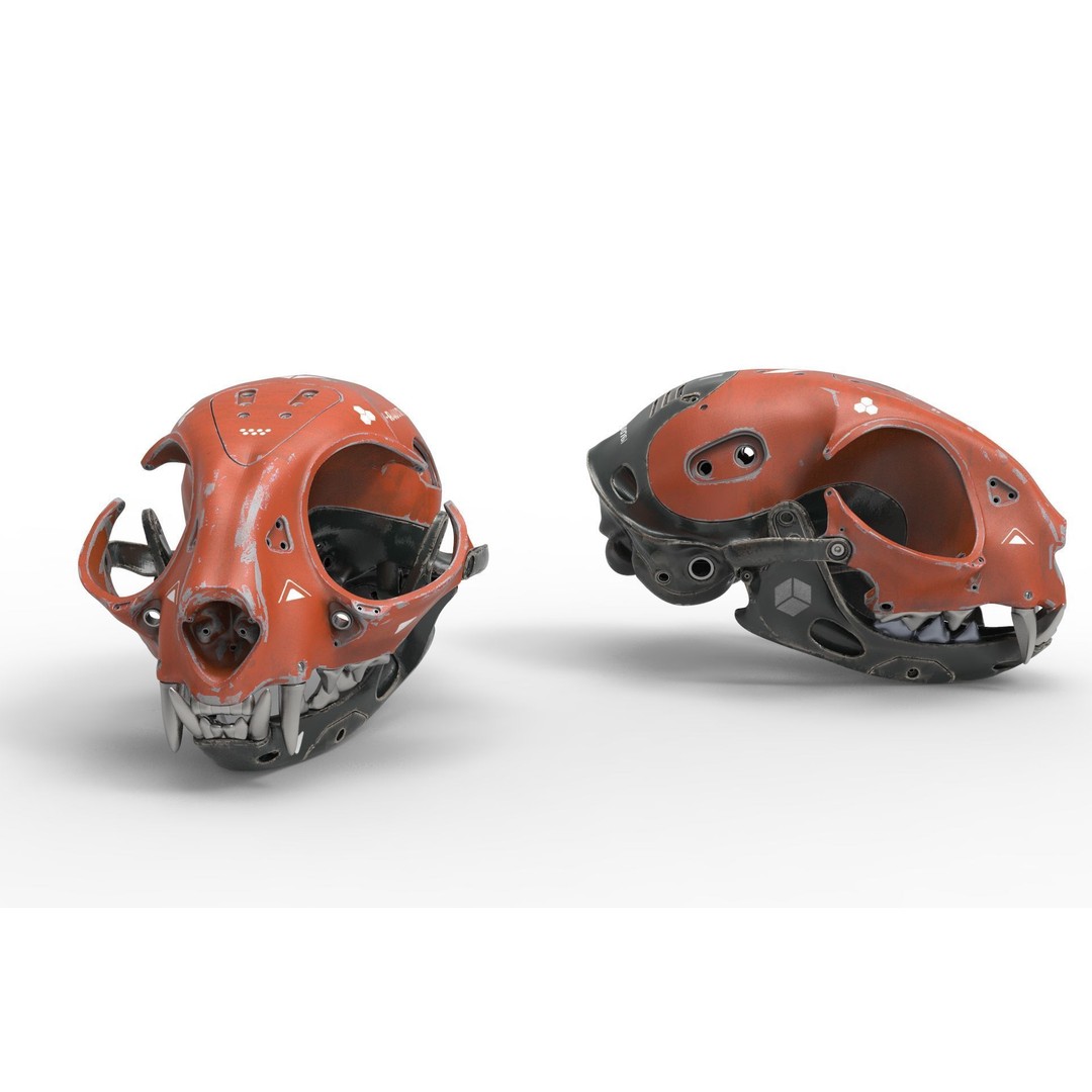 Cyborg Cat Skull 3D Model – High Poly Sci-Fi Character, FBX, OBJ - View 17