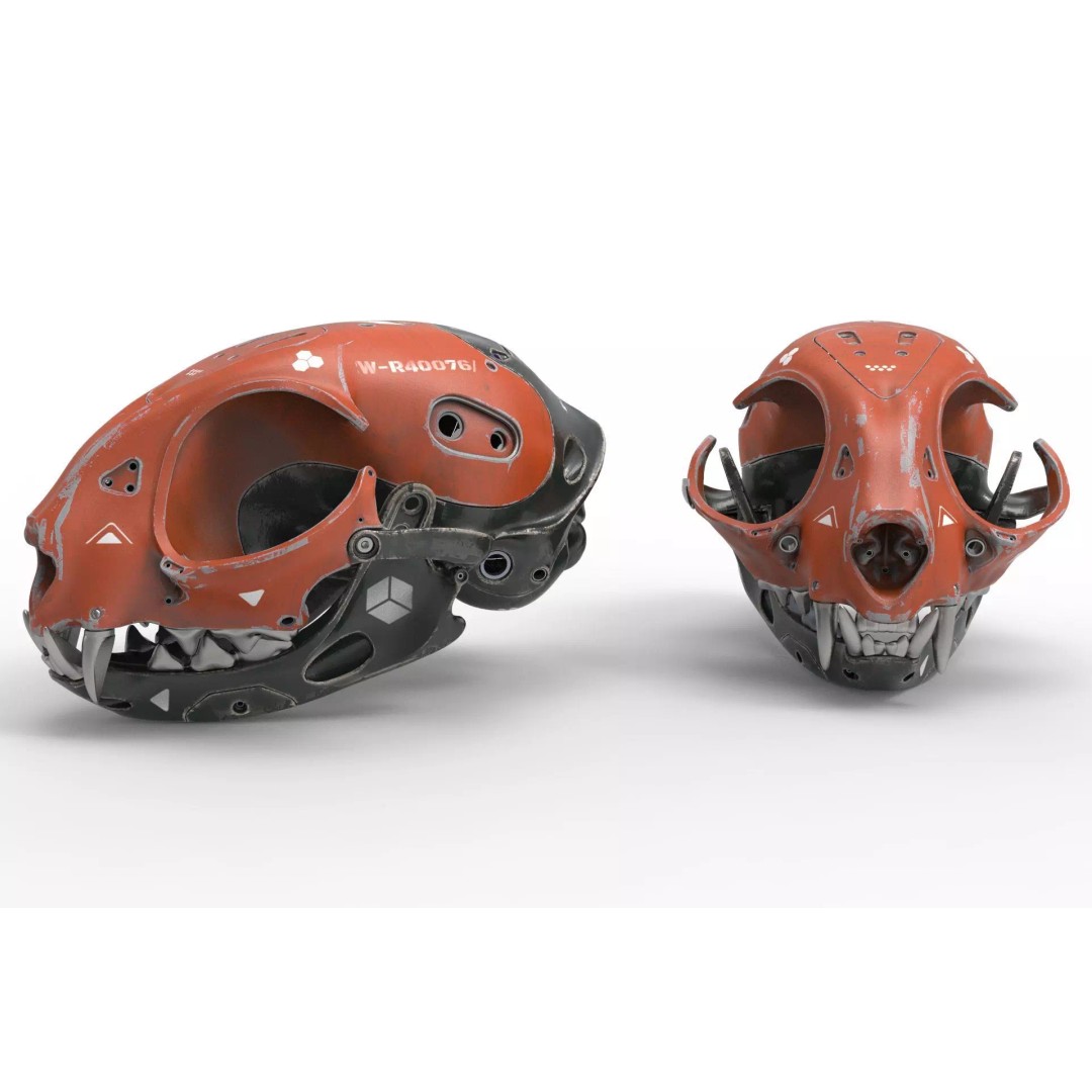 Cyborg Cat Skull 3D Model – High Poly Sci-Fi Character, FBX, OBJ - View 2
