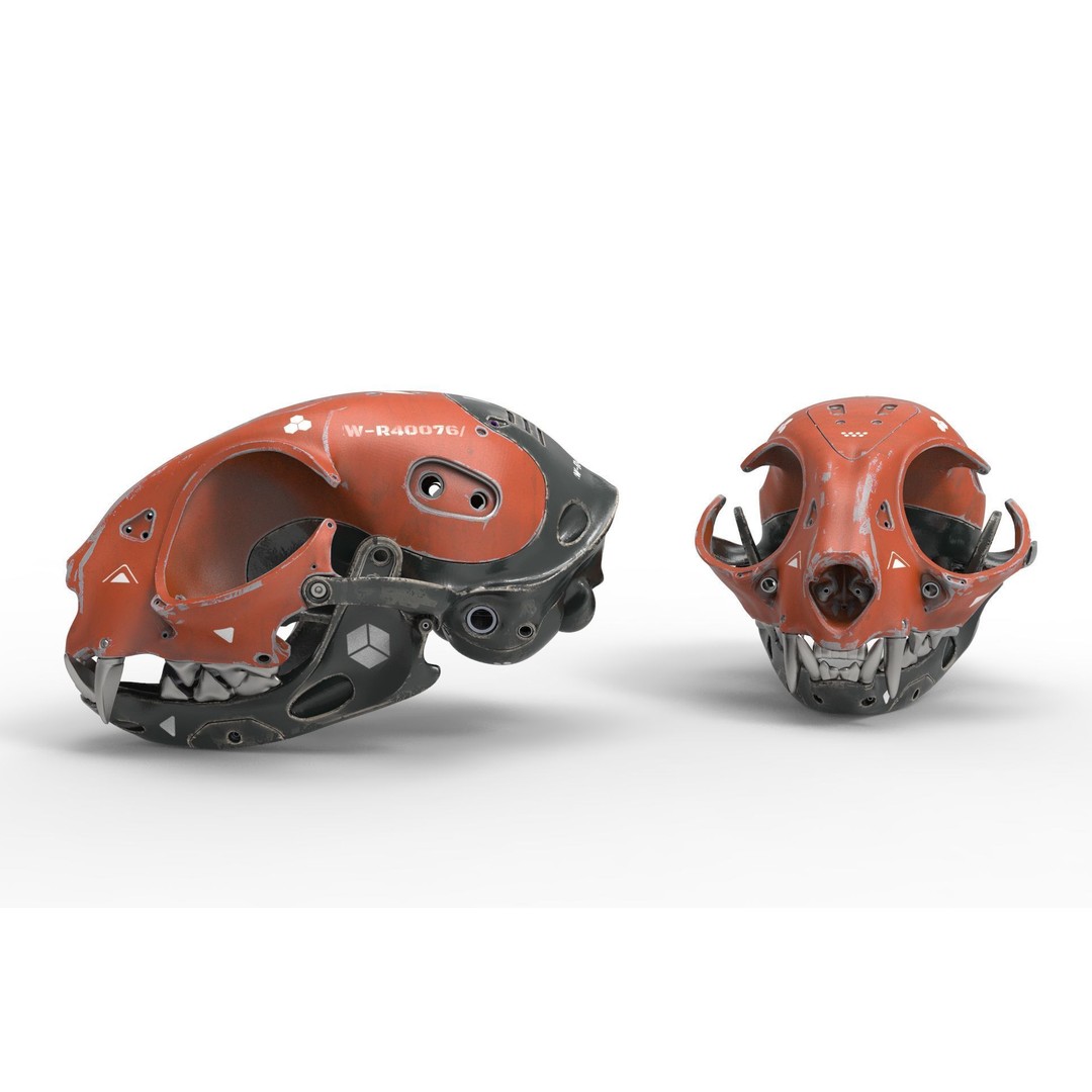 Cyborg Cat Skull 3D Model – High Poly Sci-Fi Character, FBX, OBJ - View 23