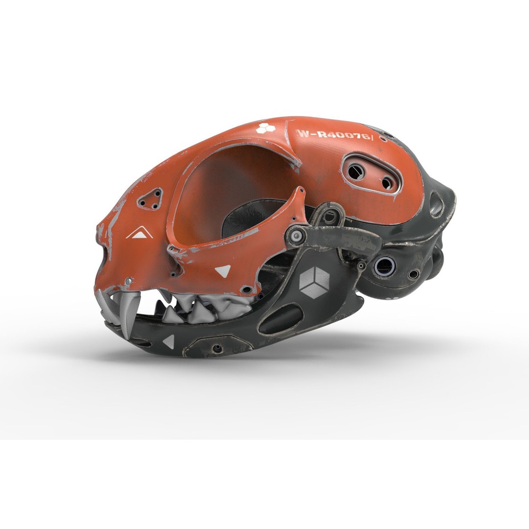 Cyborg Cat Skull 3D Model – High Poly Sci-Fi Character, FBX, OBJ - View 4