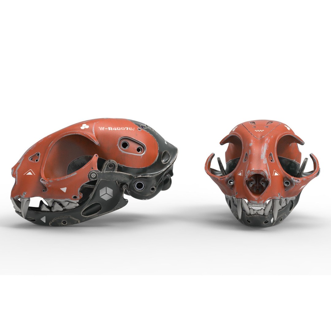 Cyborg Cat Skull 3D Model – High Poly Sci-Fi Character, FBX, OBJ - View 5