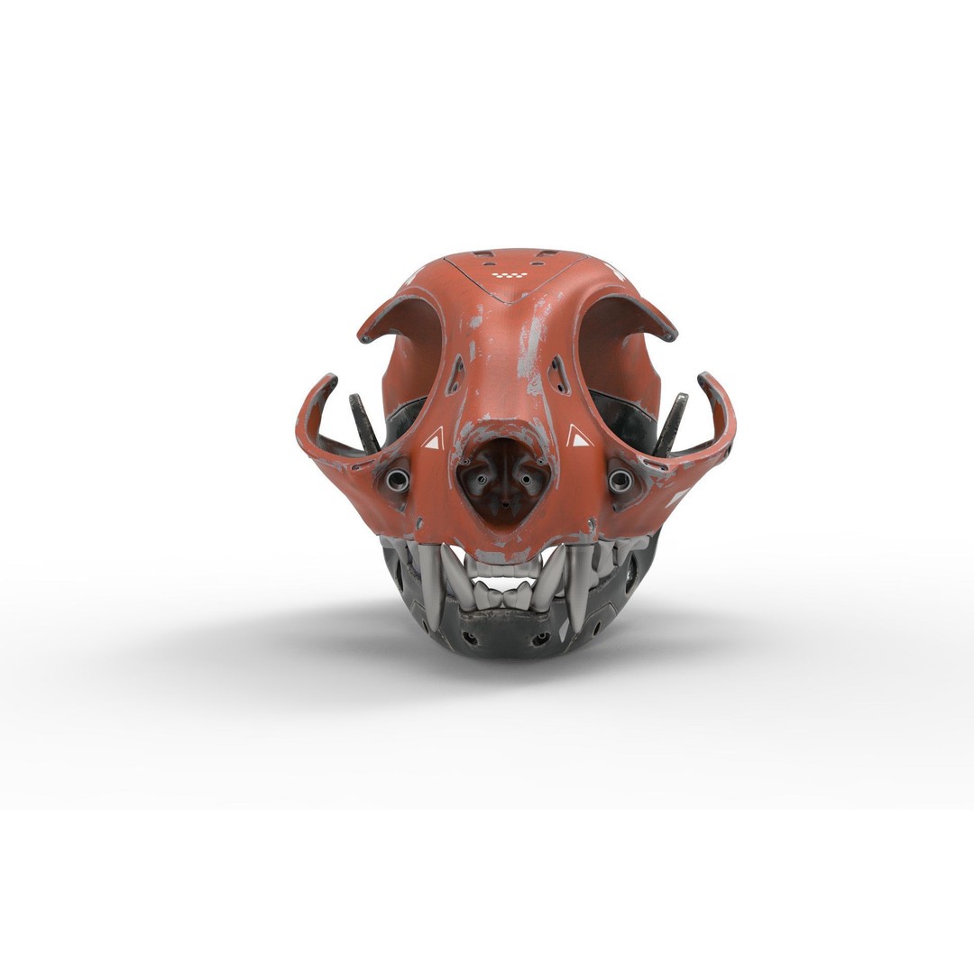 Cyborg Cat Skull 3D Model – High Poly Sci-Fi Character, FBX, OBJ - View 6