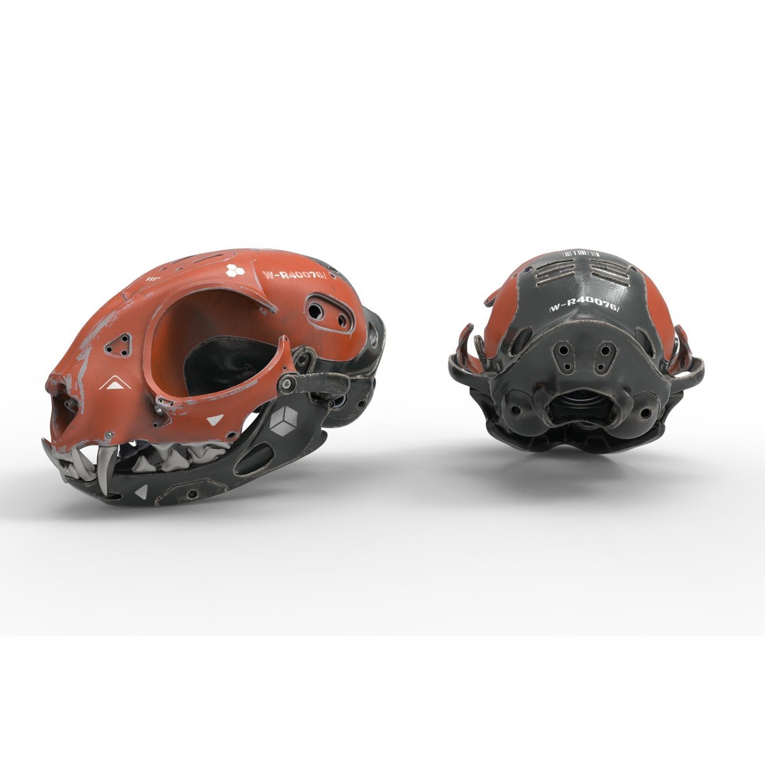 Cyborg Cat Skull 3D Model – High Poly Sci-Fi Character, FBX, OBJ - View 8