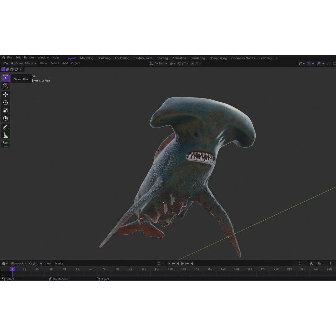 Monster Fish 3D Model – Low Poly Game Asset, PBR Textures, FBX - View 15