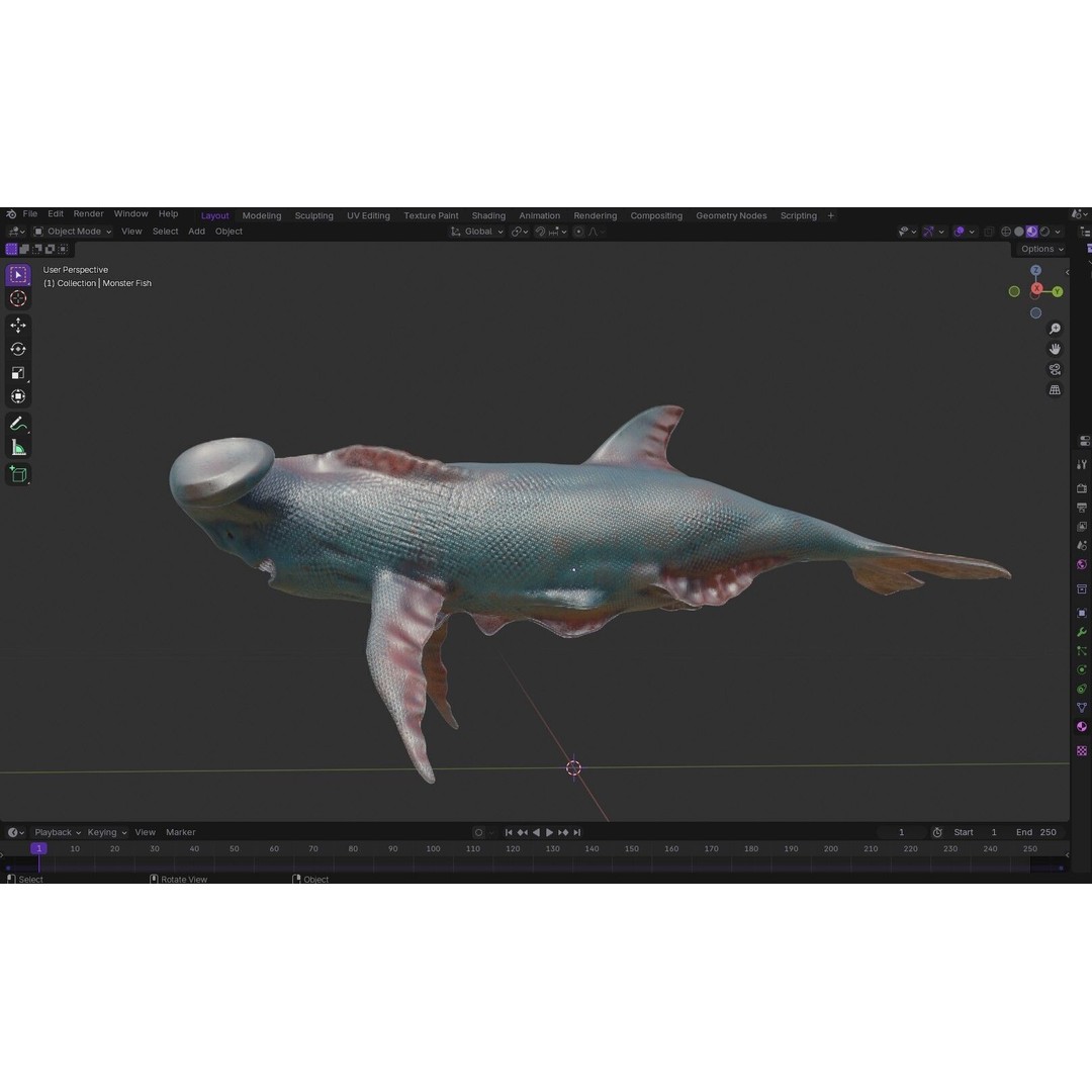 Monster Fish 3D Model – Low Poly Game Asset, PBR Textures, FBX - View 19