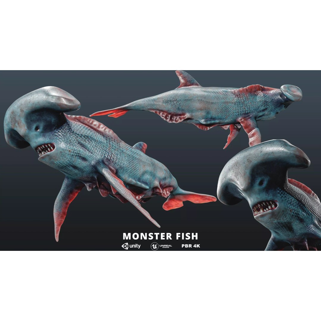 Monster Fish 3D Model – Low Poly Game Asset, PBR Textures, FBX - View 2