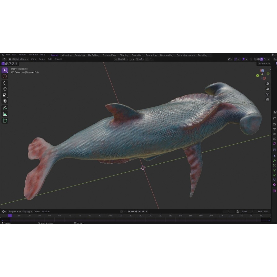 Monster Fish 3D Model – Low Poly Game Asset, PBR Textures, FBX - View 20