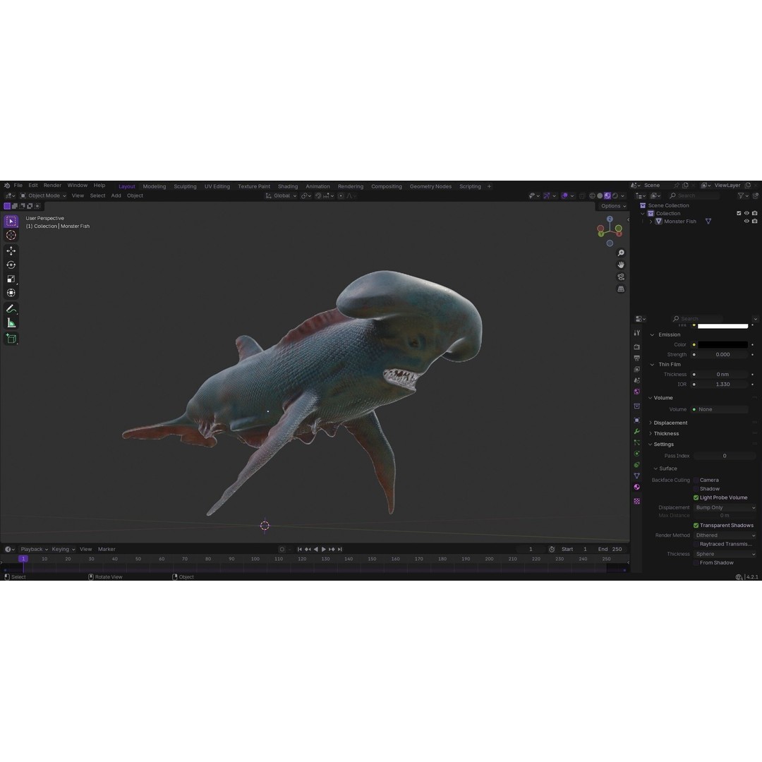 Monster Fish 3D Model – Low Poly Game Asset, PBR Textures, FBX - View 21
