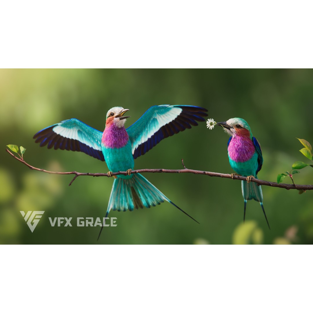 Coracias Caudatus 3D Model – High Poly Rigged Bird with Animations, Blender - View 4