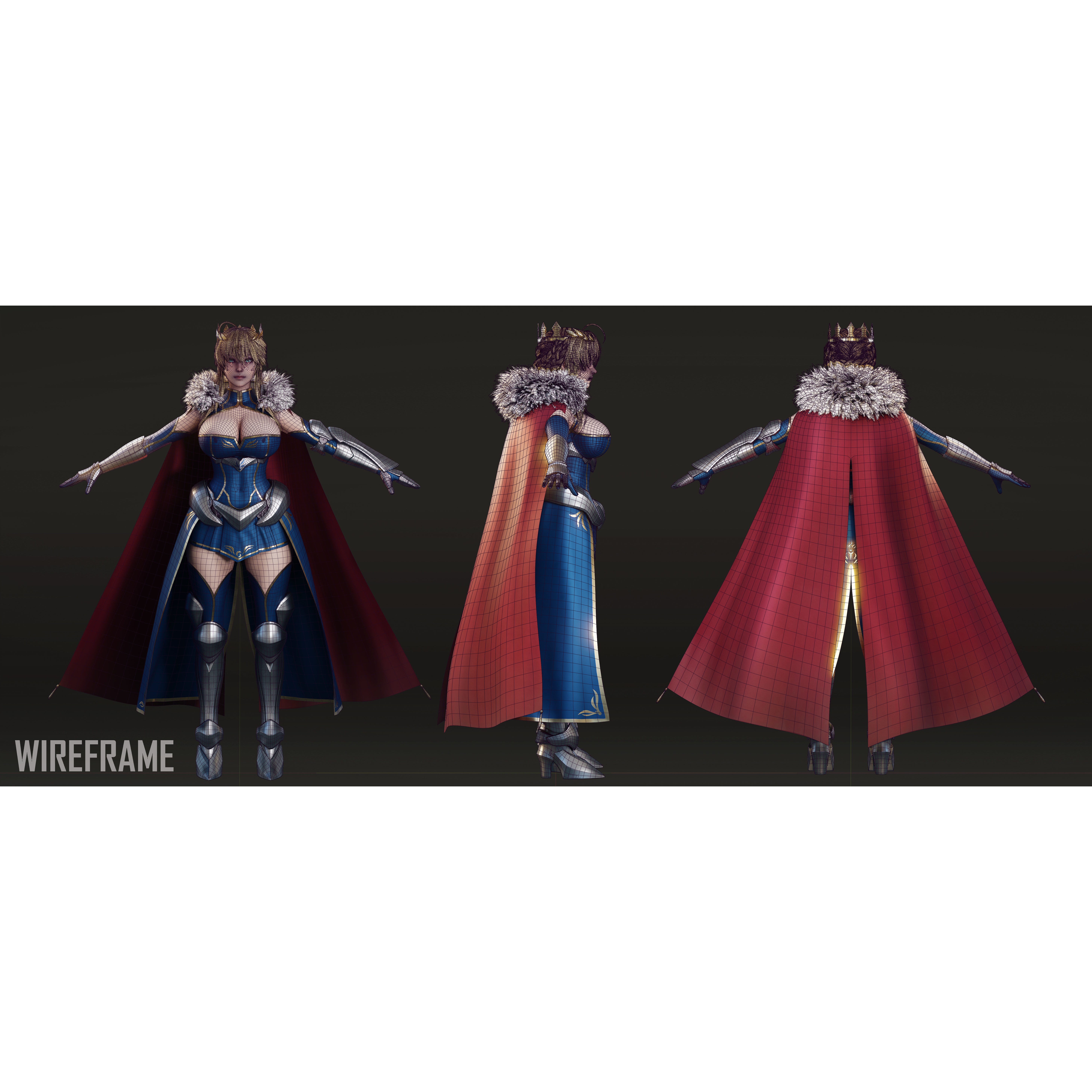 Artoria Pendragon (Lancer) - Low-Poly Game-Ready 3D Model - View 10