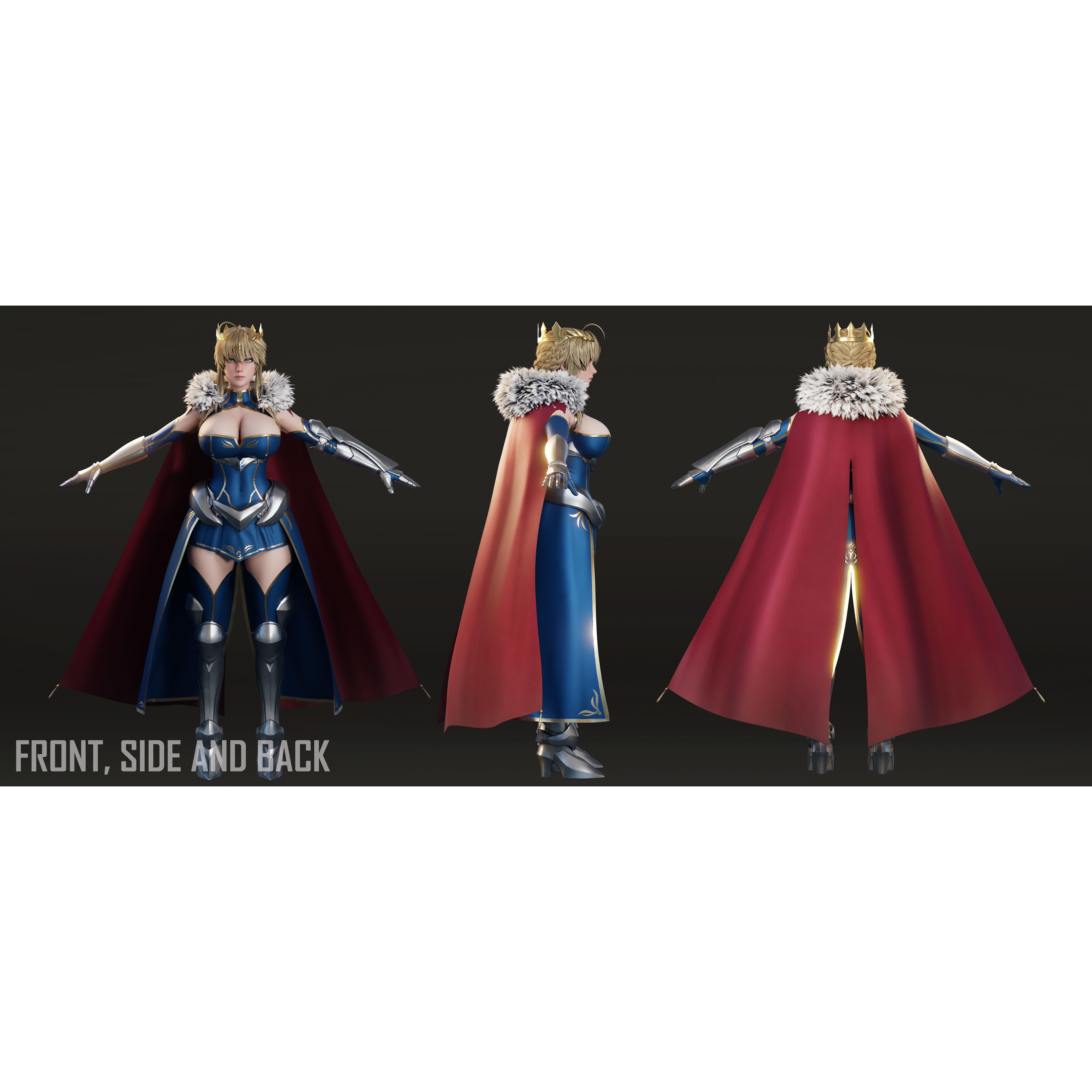 Artoria Pendragon (Lancer) - Low-Poly Game-Ready 3D Model - View 11