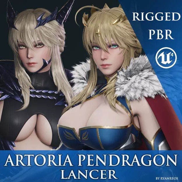 Artoria Pendragon (Lancer) - Low-Poly Game-Ready 3D Model - View 2