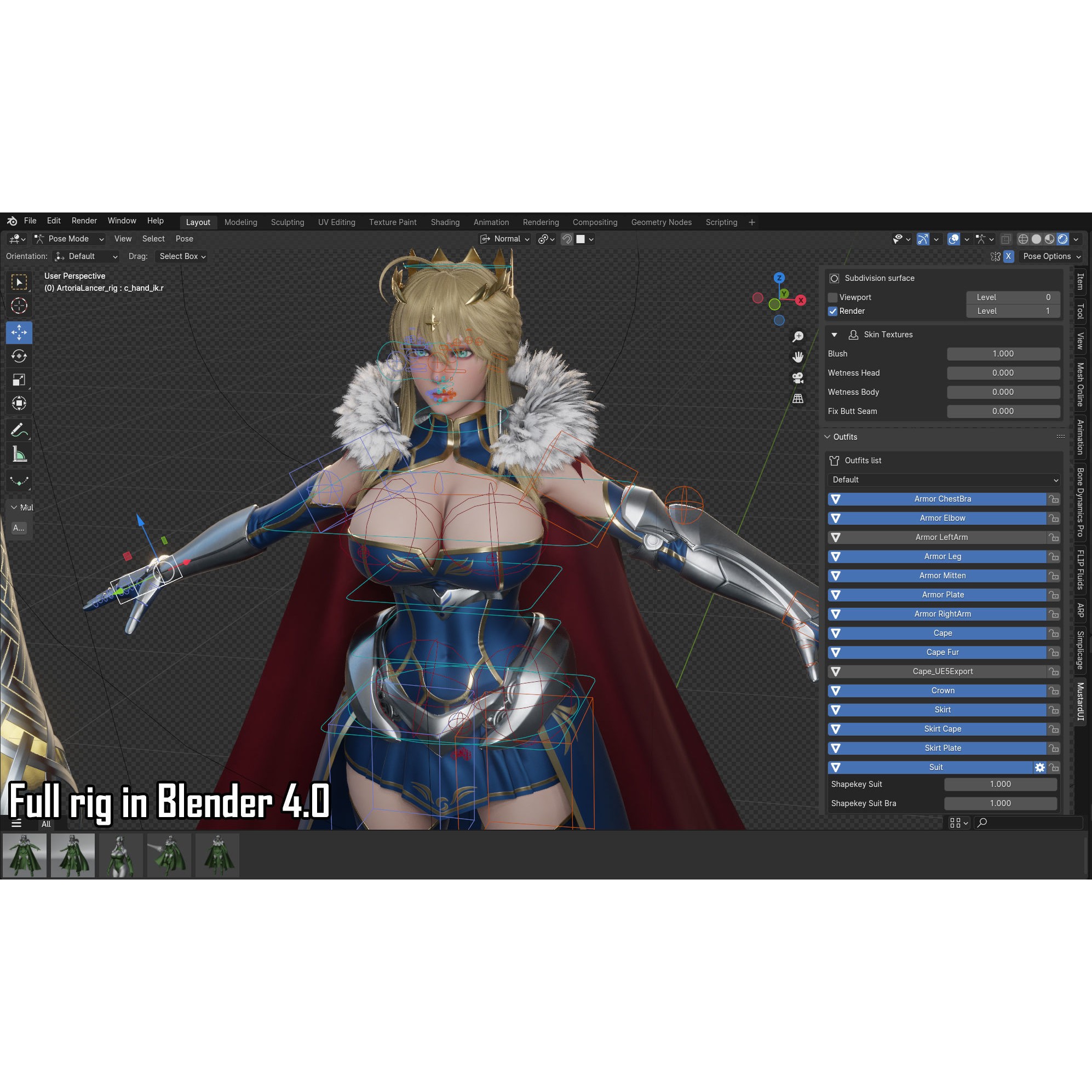 Artoria Pendragon (Lancer) - Low-Poly Game-Ready 3D Model - View 21