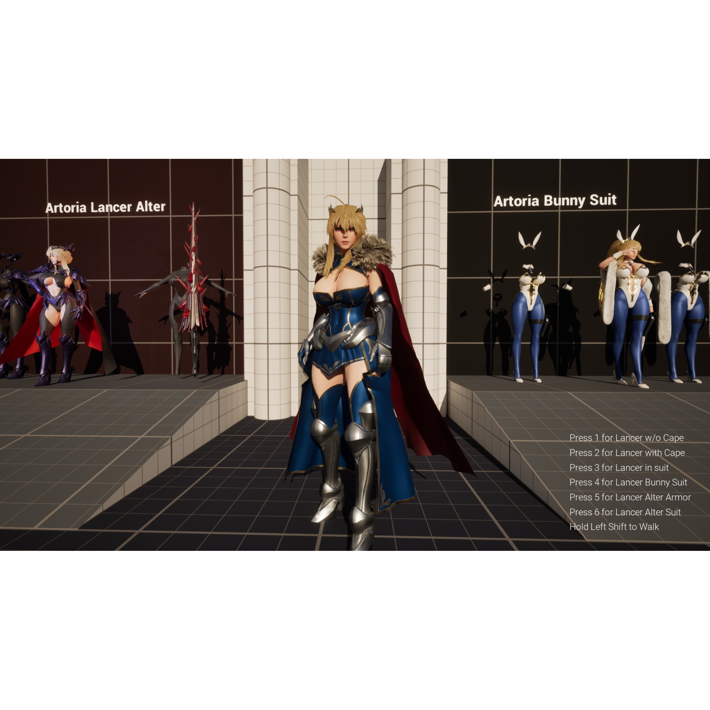 Artoria Pendragon (Lancer) - Low-Poly Game-Ready 3D Model - View 24