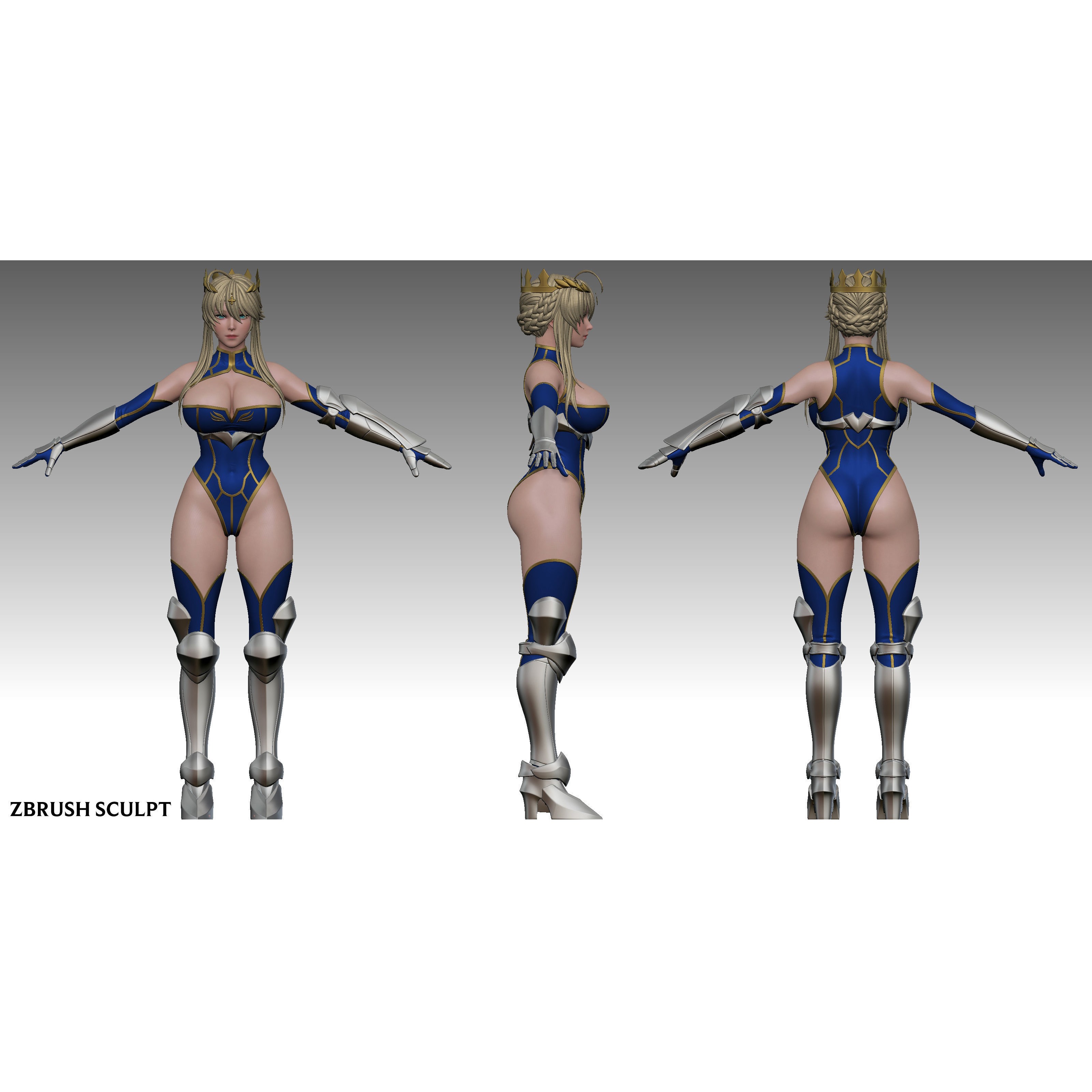 Artoria Pendragon (Lancer) - Low-Poly Game-Ready 3D Model - View 26