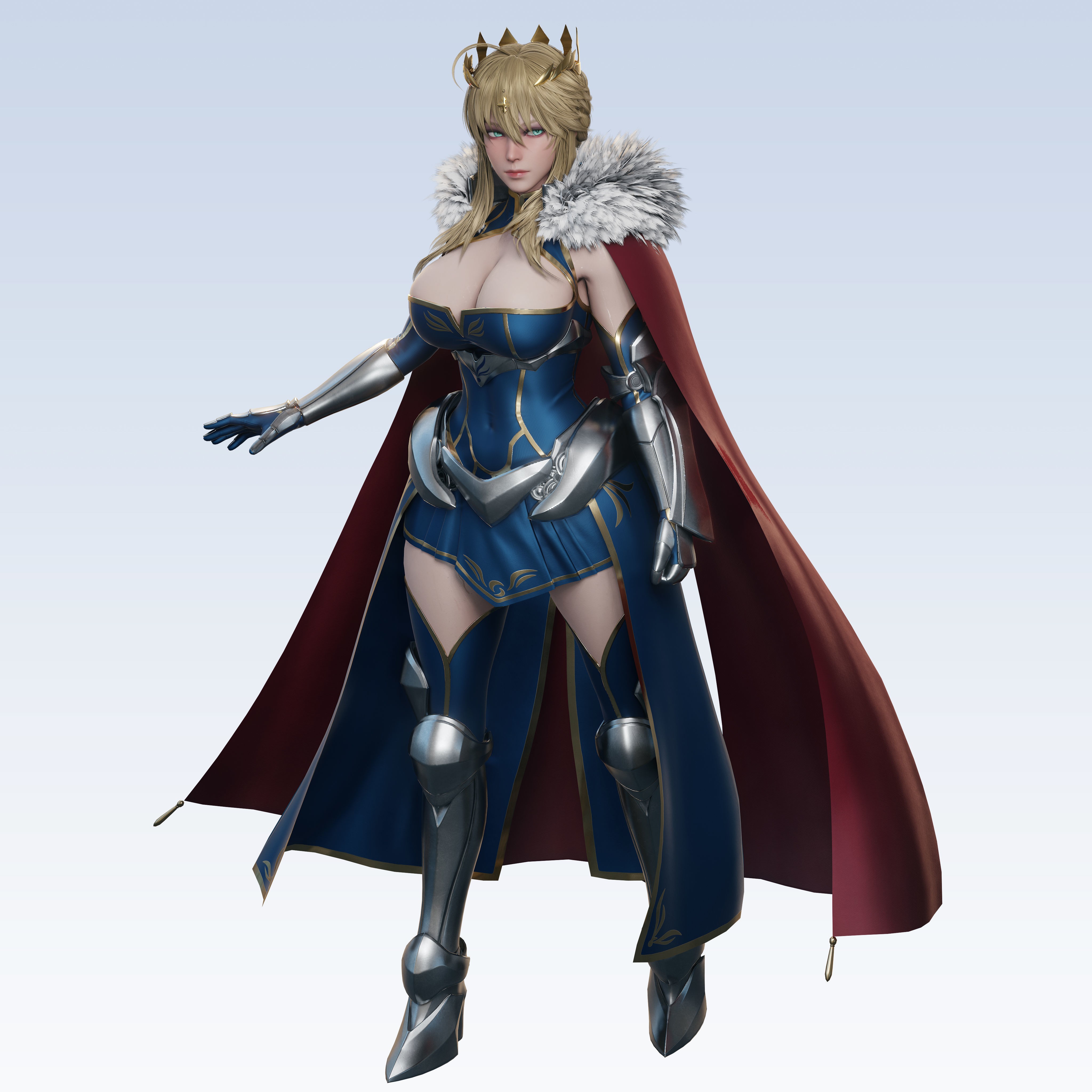 Artoria Pendragon (Lancer) - Low-Poly Game-Ready 3D Model - View 4