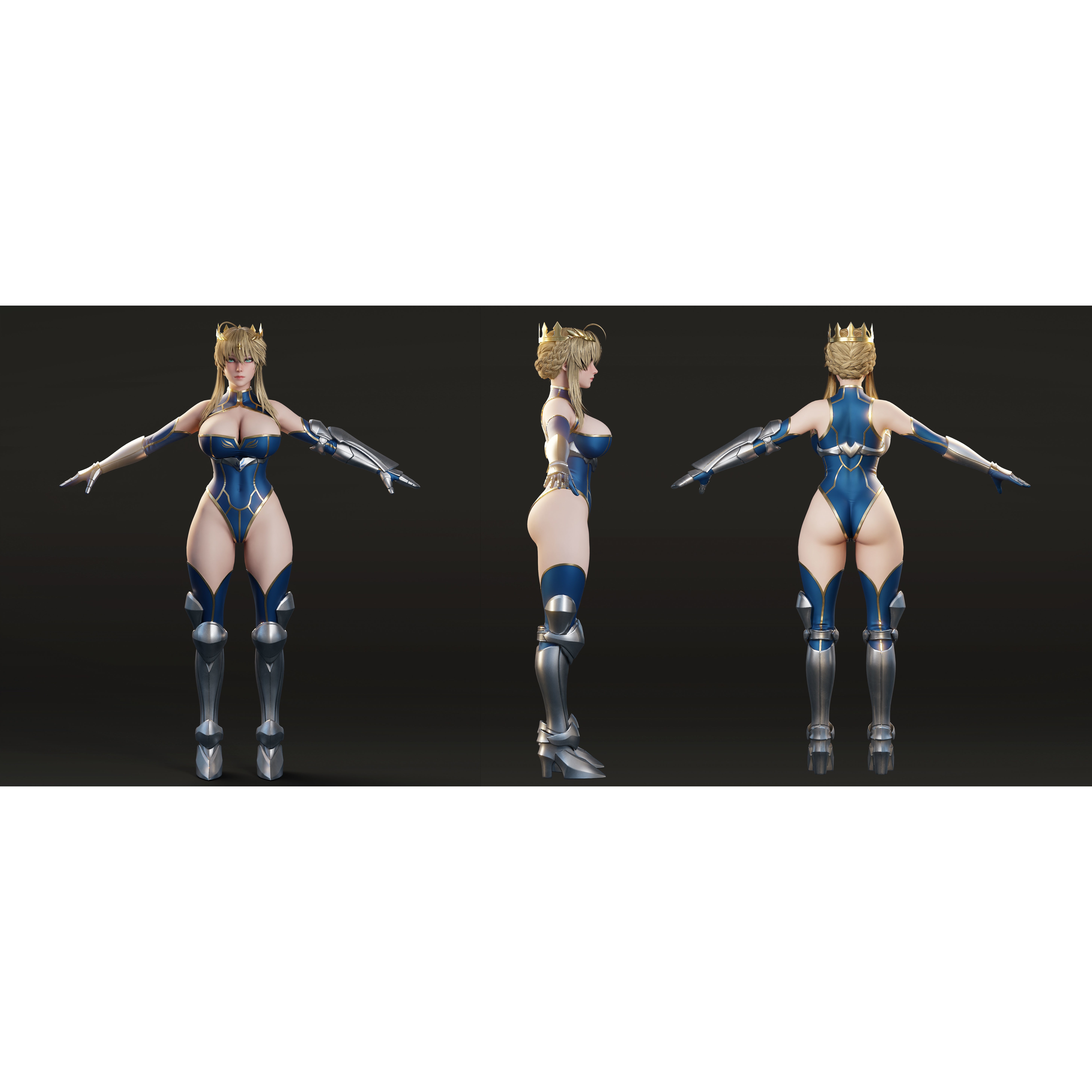 Artoria Pendragon (Lancer) - Low-Poly Game-Ready 3D Model - View 9