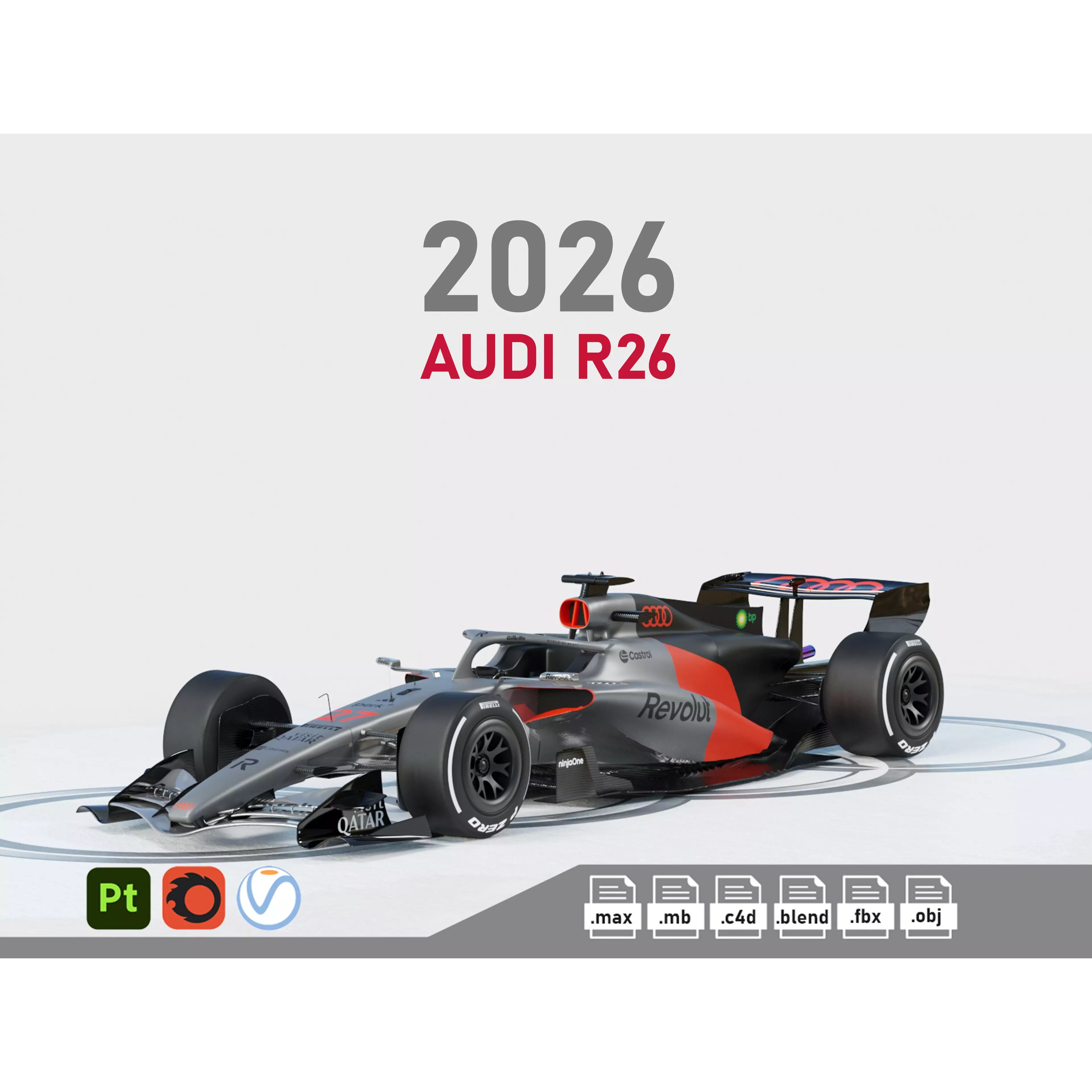 Audi R26 2026 - Game-Ready 3D Model - View 2