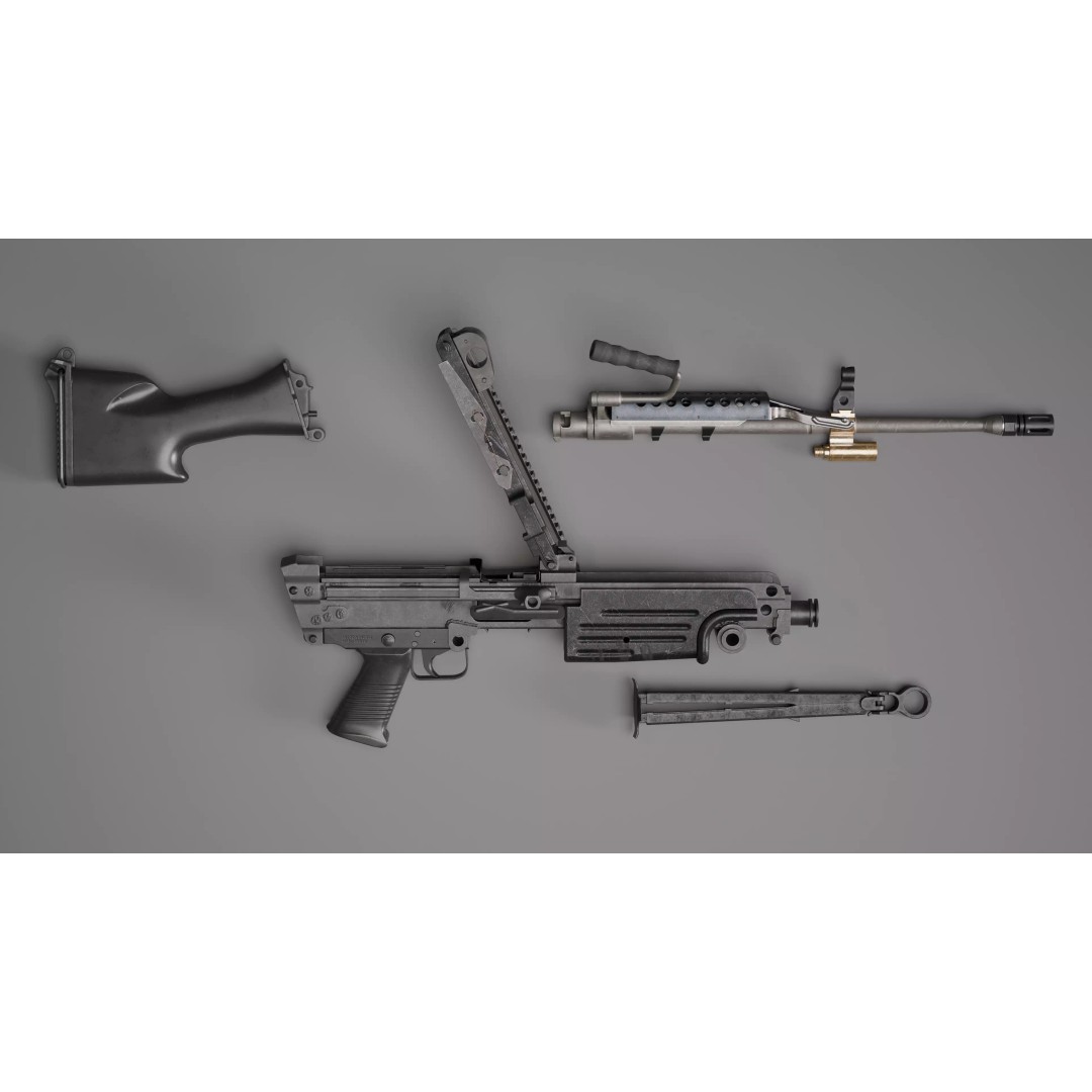 M249 Saw 3D Model – Low Poly Game-Ready Rigged Asset, FBX/Blender - View 3