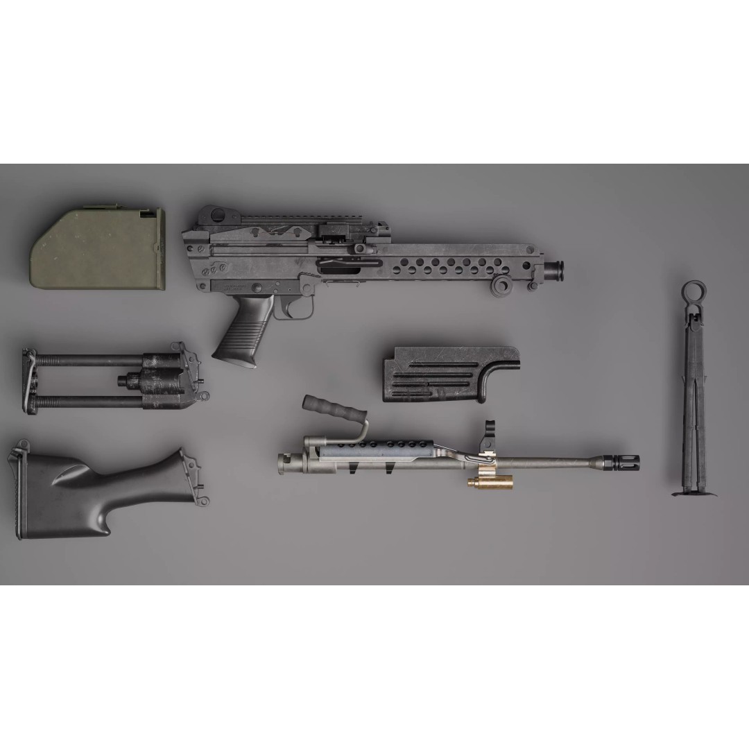 M249 Saw 3D Model – Low Poly Game-Ready Rigged Asset, FBX/Blender - View 4