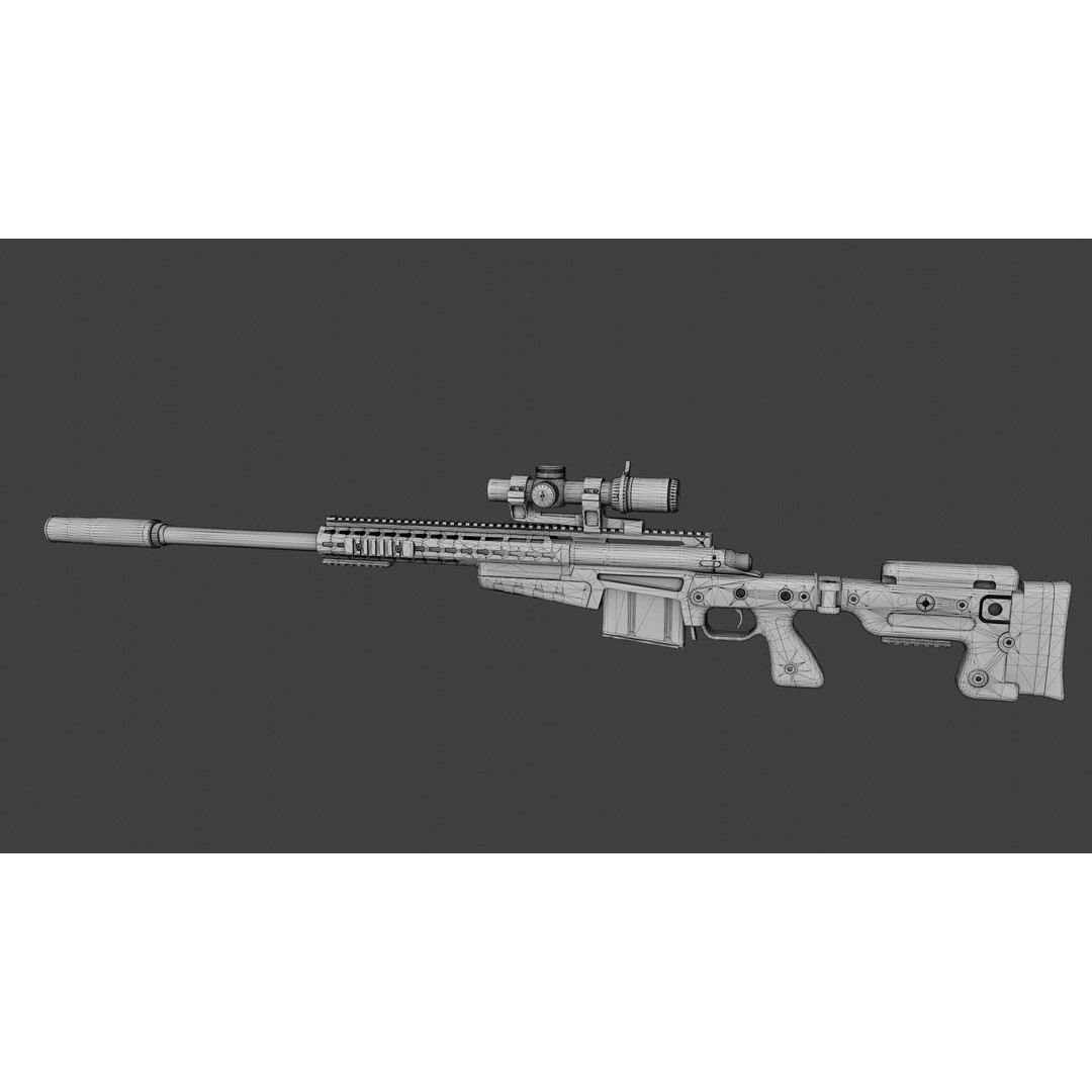 AICS MK13 Mod7 3D Model – Low Poly Rigged Sniper Rifle, FBX