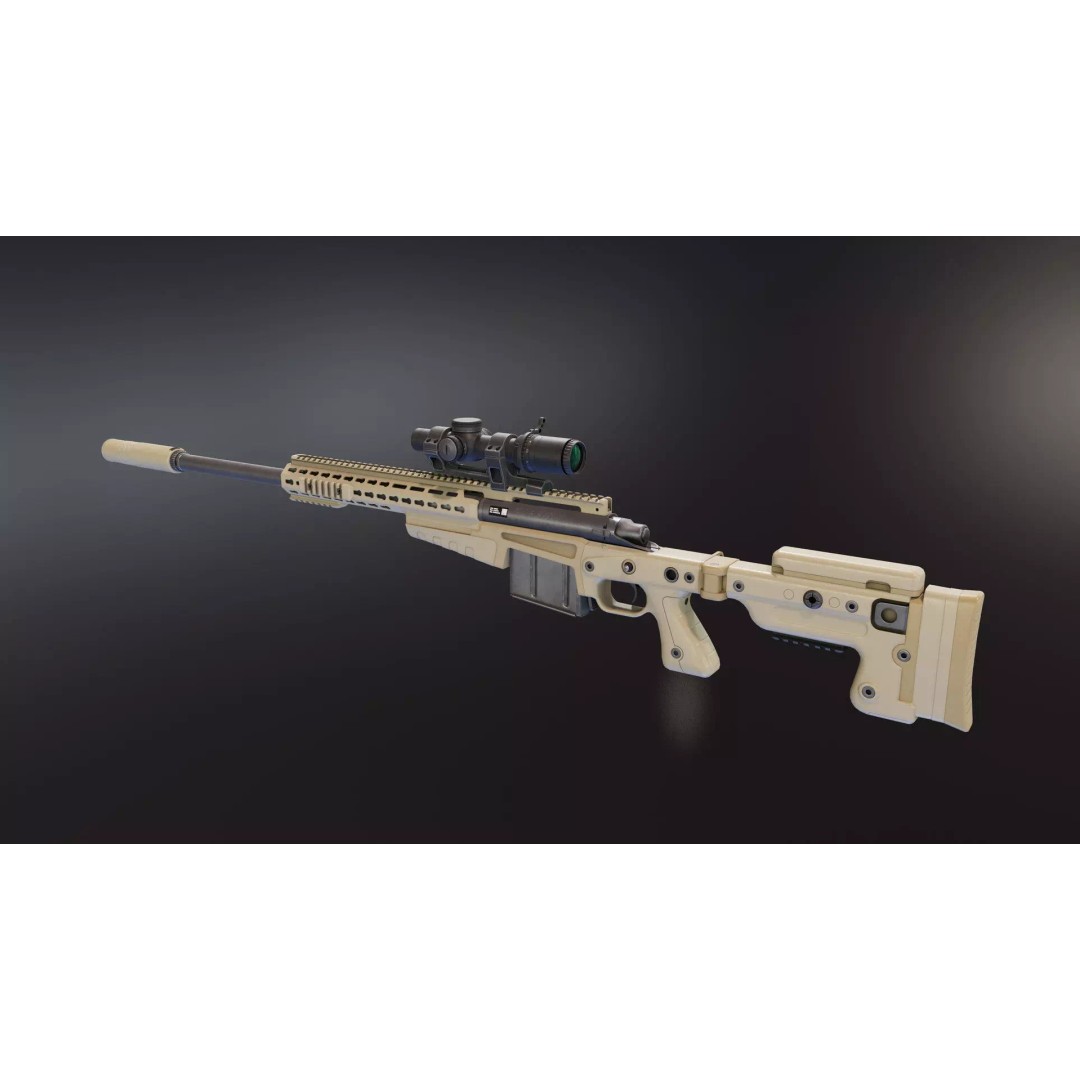 AICS MK13 Mod7 3D Model – Low Poly Rigged Sniper Rifle, FBX - View 2