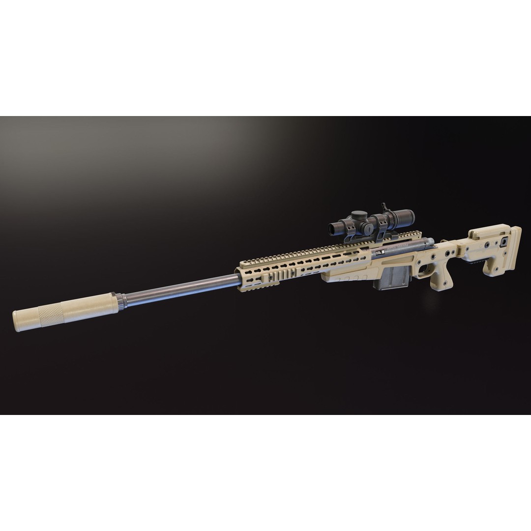 AICS MK13 Mod7 3D Model – Low Poly Rigged Sniper Rifle, FBX - View 3
