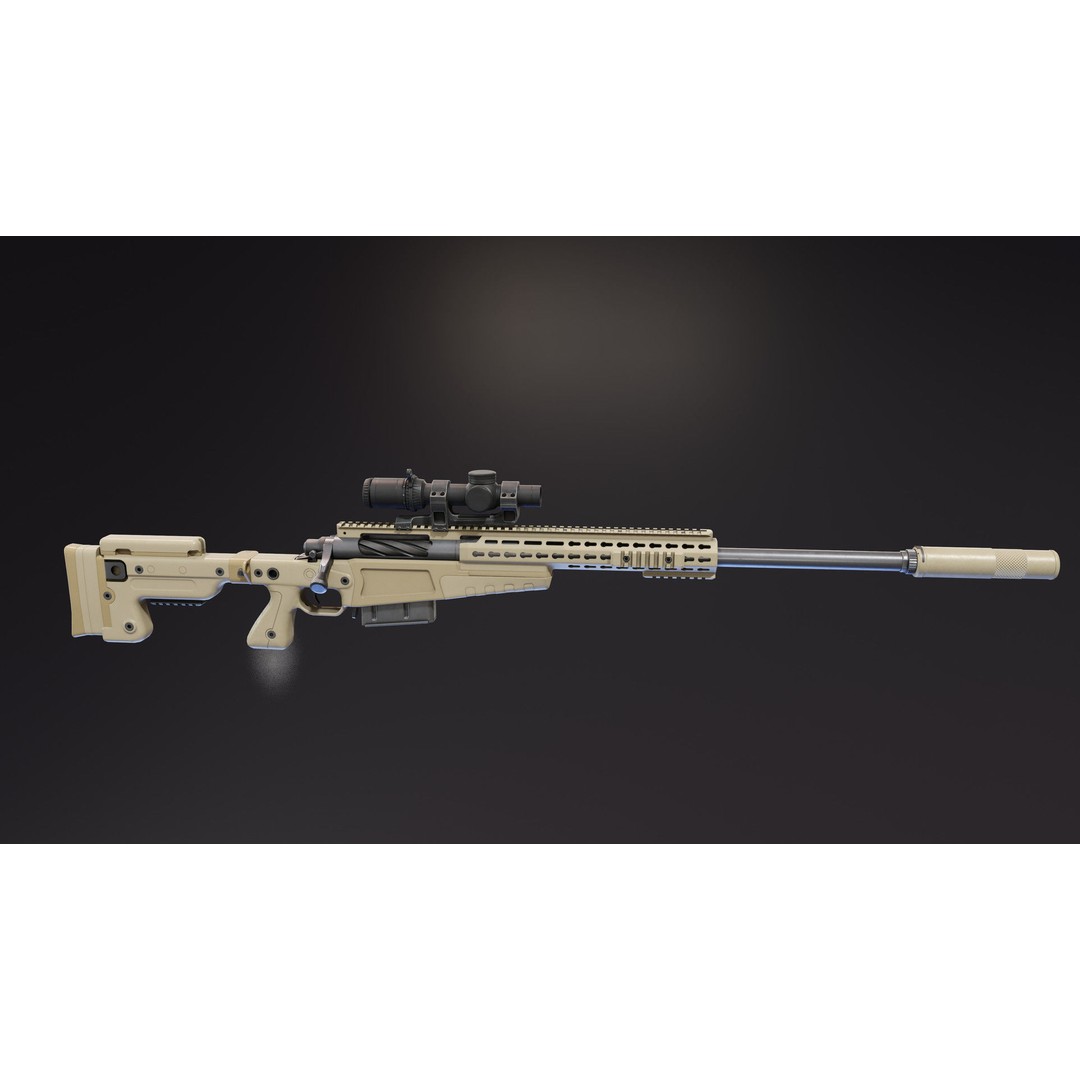 AICS MK13 Mod7 3D Model – Low Poly Rigged Sniper Rifle, FBX - View 4